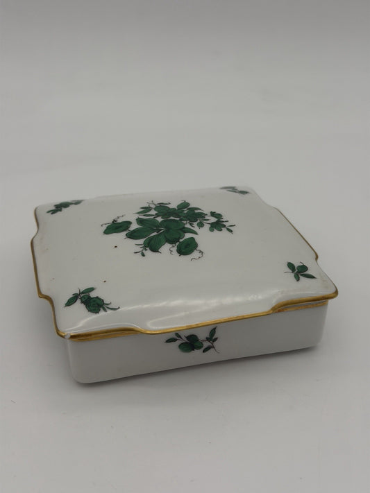 Augarten Wien MARIA THERESIA Green Floral Vienna Austria Square trinket box