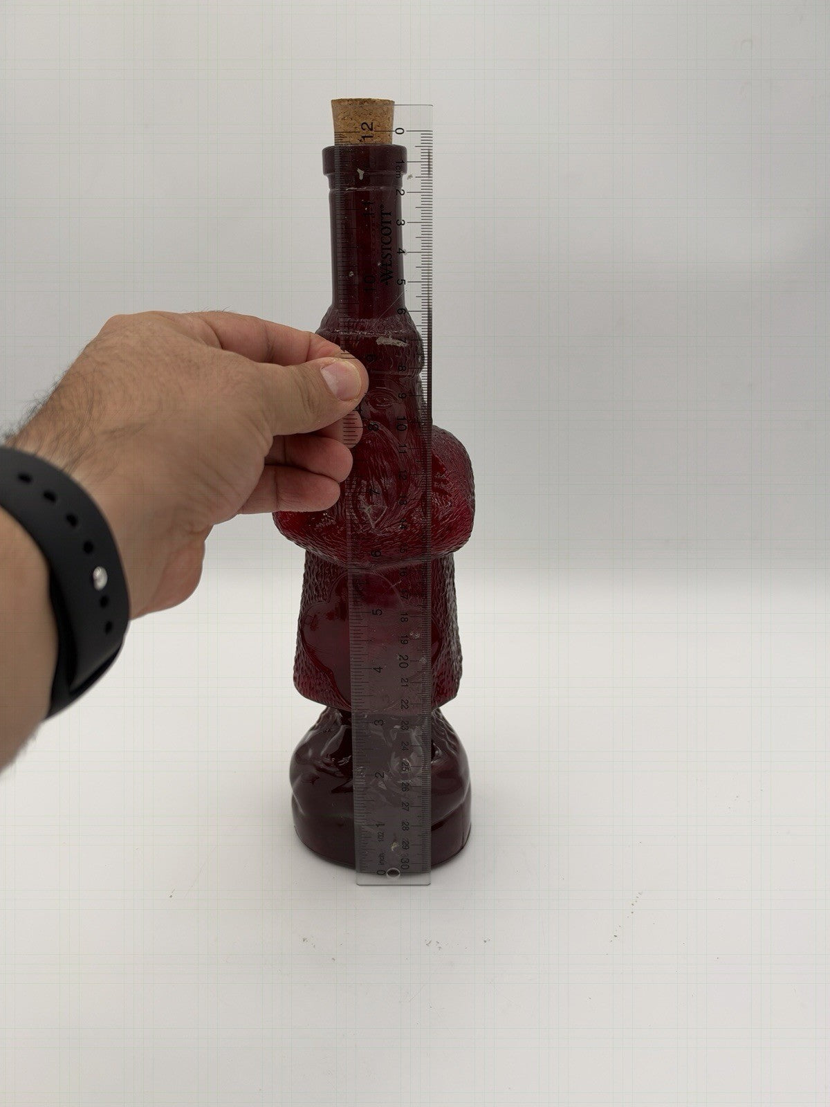 Vintage Belsnickel Ruby Red Art Glass Santa Claus Decanter Bottle Christmas 12”
