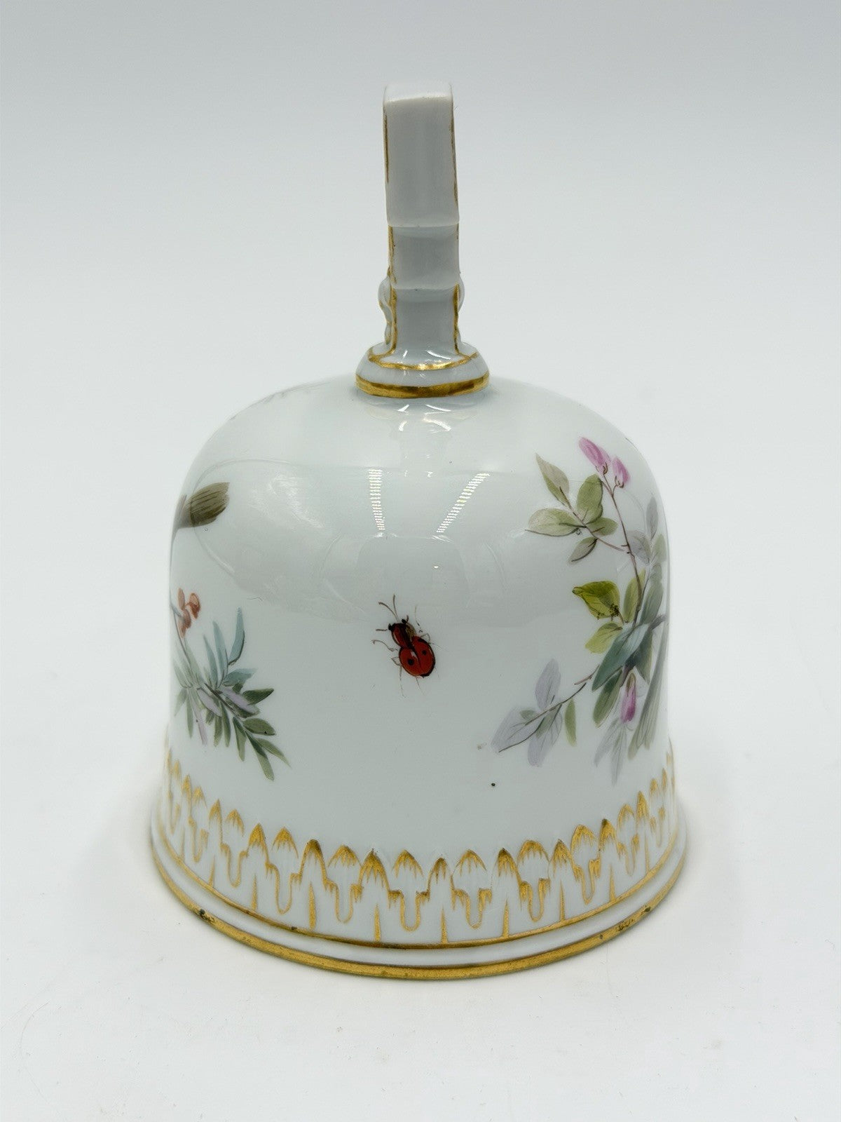 Antique 19thC Meissen Porcelain Hand Painted Birds Bell Porzellan Glocke German