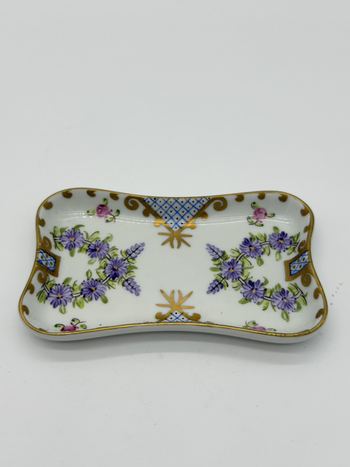 Limoges France Porcelain Hand Painted Floral Pattern Tray/dish 5”x3”