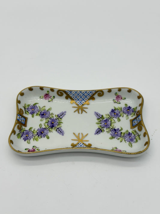 Limoges France Porcelain Hand Painted Floral Pattern Tray/dish 5”x3”