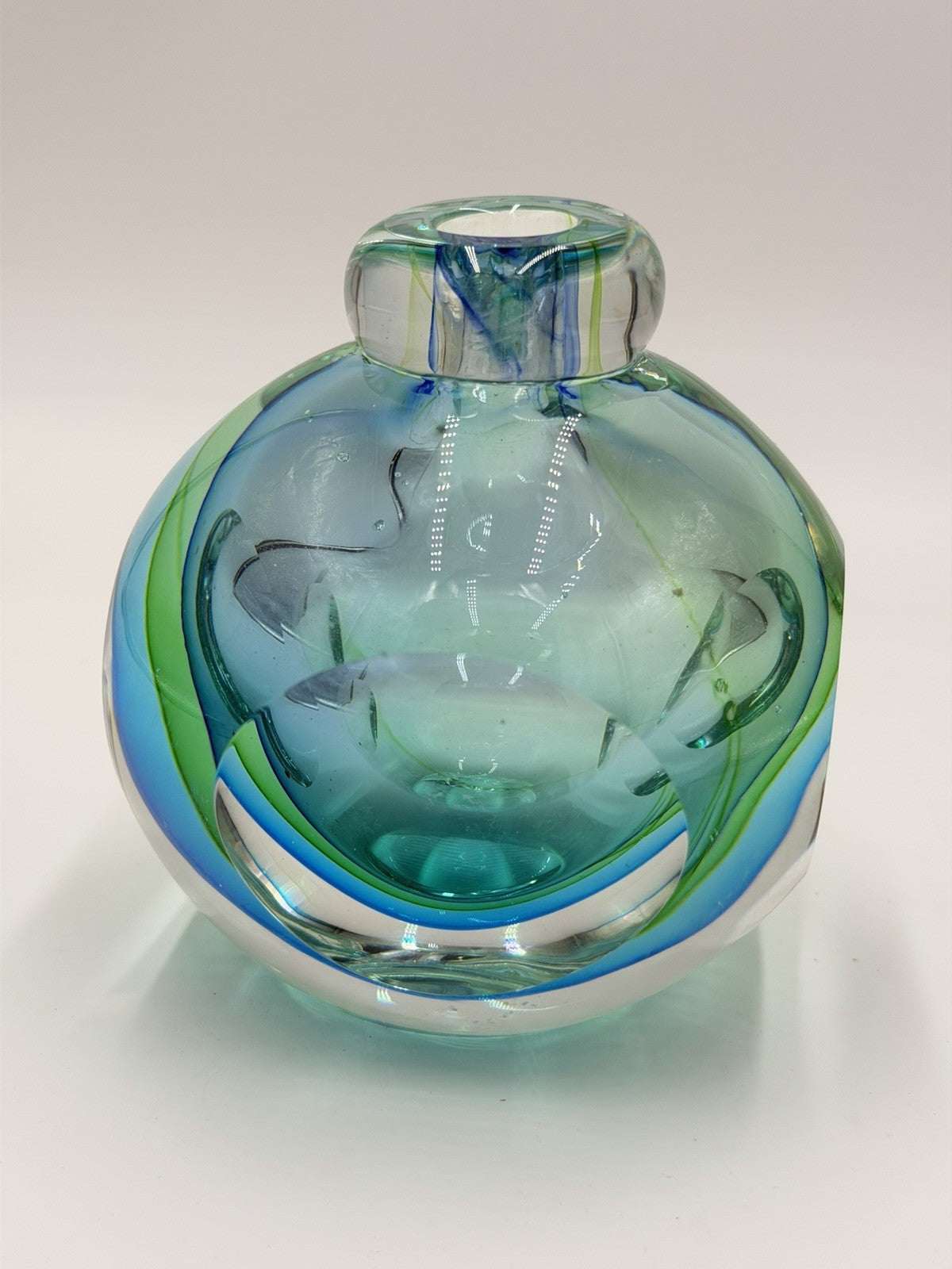 Vintage Murano Italy Flavio Poli Sommerso Faceted Art Glass Bottle Vase 4”