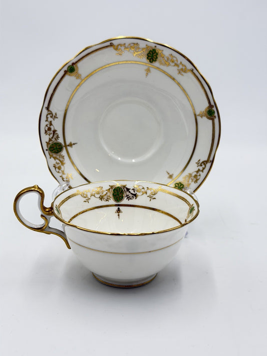 Rare Vintage Aynsley Porcelain England Tea Cup & Saucer Painted Gold Gilt Set