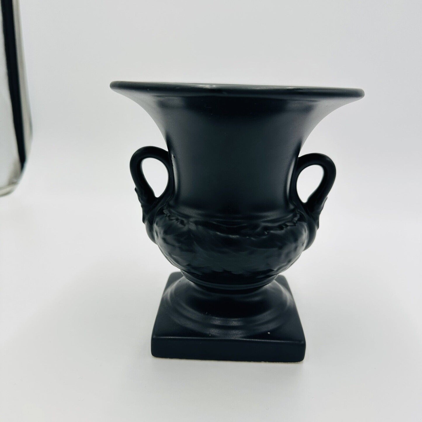 Urn Swans Vase Pedestal Double Handle 2002 Pottery Black Matte Home Decor