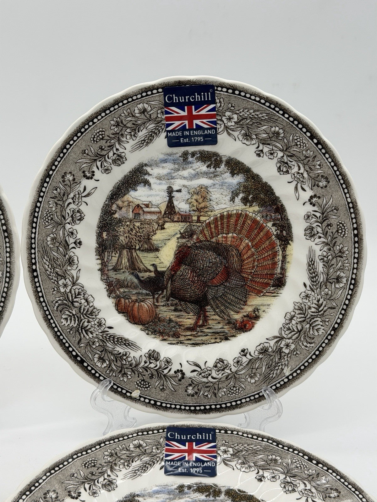 ROYAL WESSEX England porcelain Harvest Festival turkey salad plates set 4