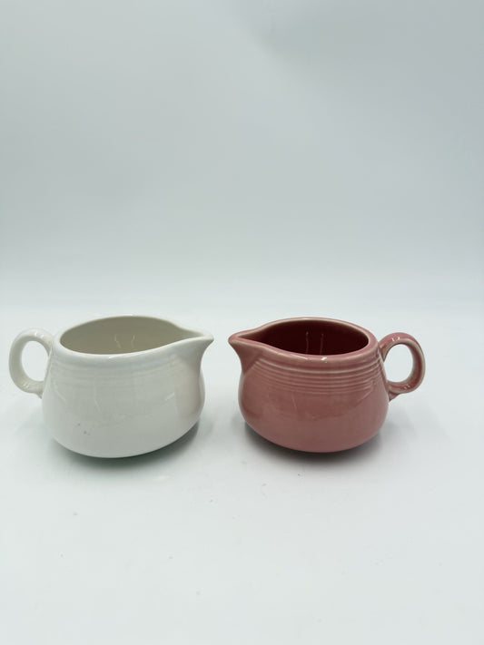 Fiesta Ware USA Stoneware Pink and White Creamers Ceramic 2.5” Vintage