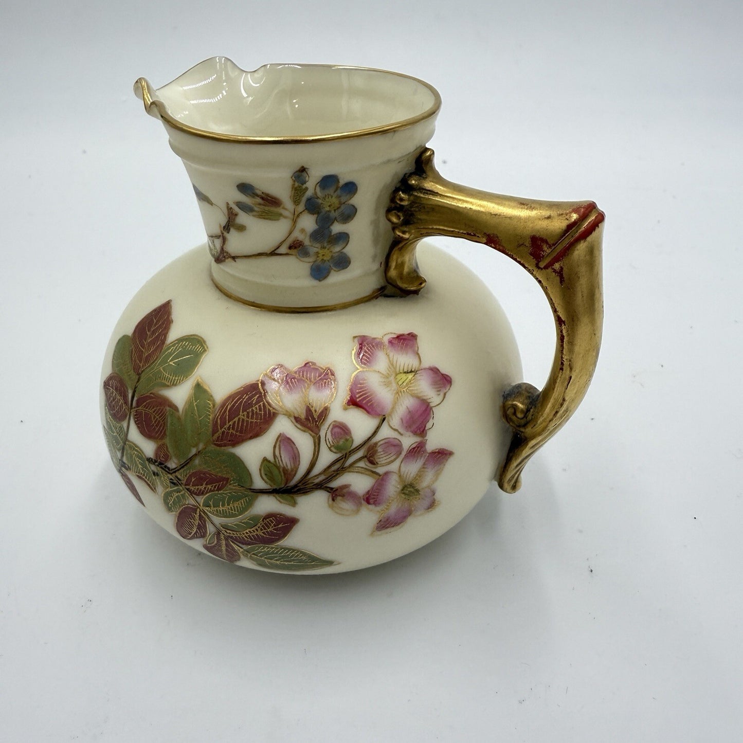 Antique Royal Worcester Porcelain Pitcher Hand Painted Floral #1376 England 4in