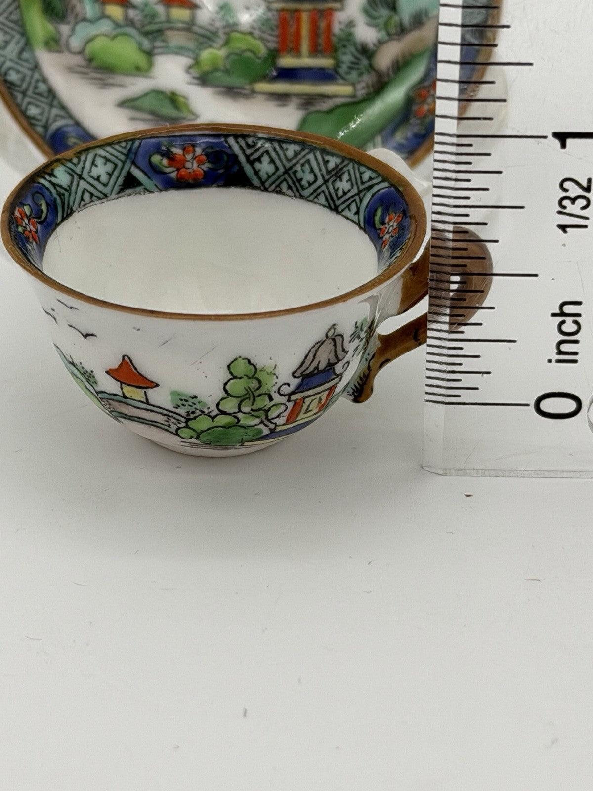 Crown STAFFORDSHIRE Chinese Willow MINIATURE Cup & Saucer Set Painted