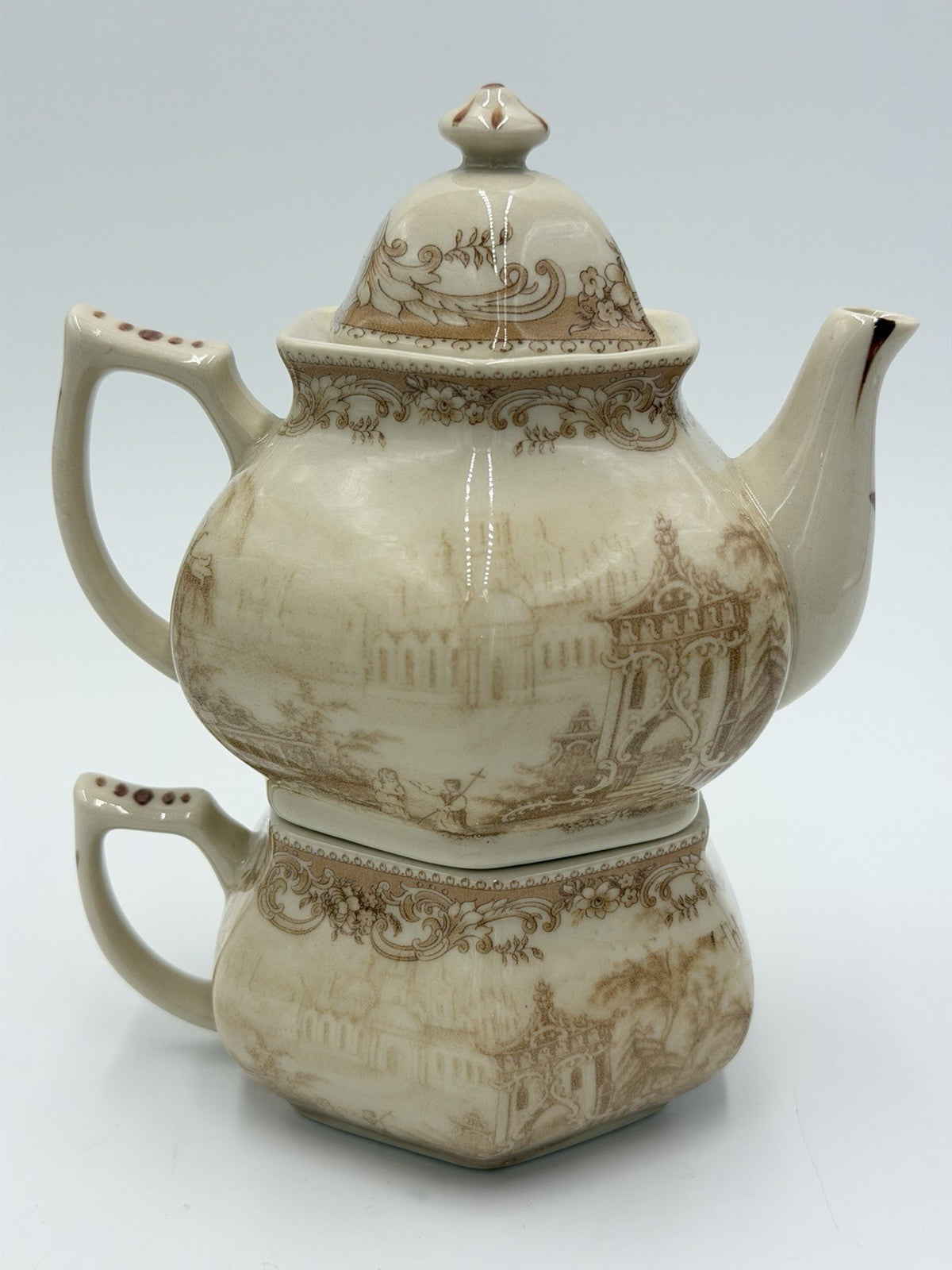 Staffordshire Queen's Fine Earthenware Stackable Porcelain Teapot 7”H Vintage