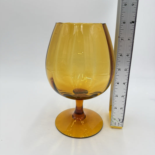 Vintage MCM Empoli Amber Art Glass Ribbed Footed Compote Italy 8in