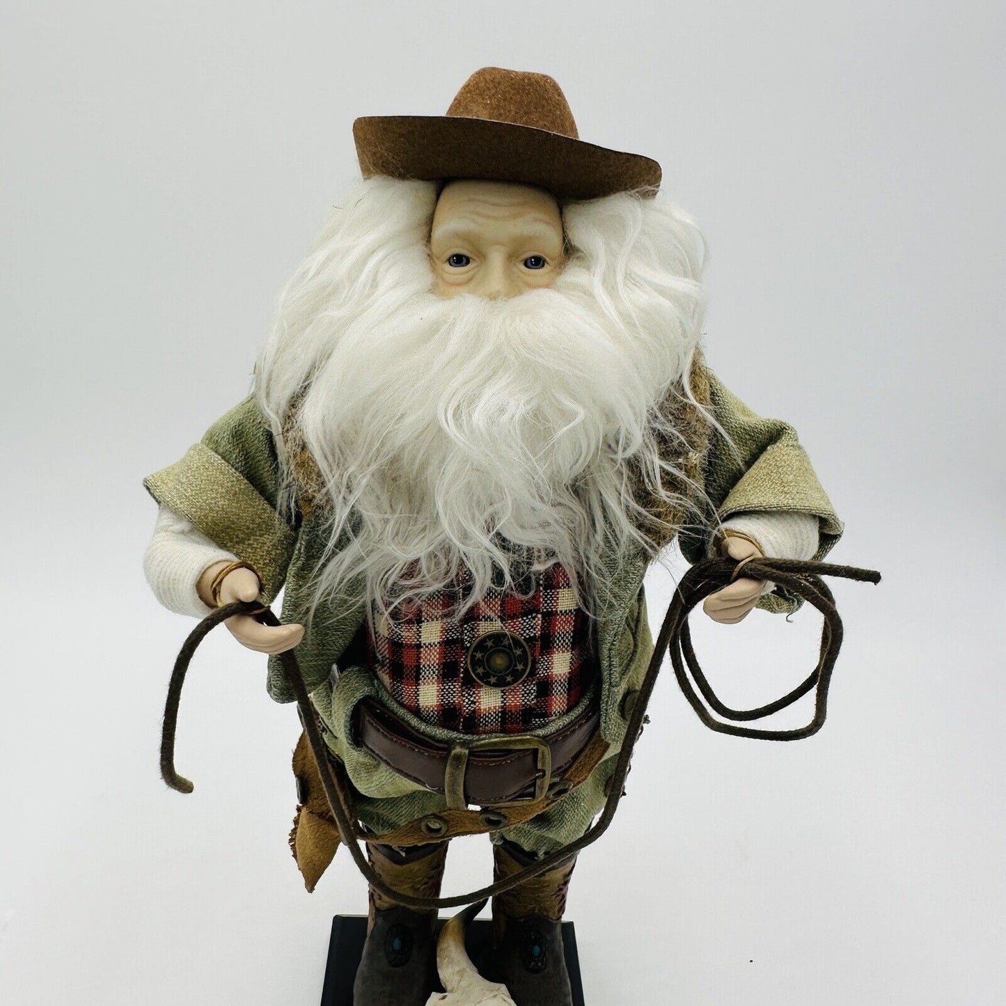 Santa Doll Figurine Western Cowboy 13" Rope Boots Hat Denim Leather Rare Vintage