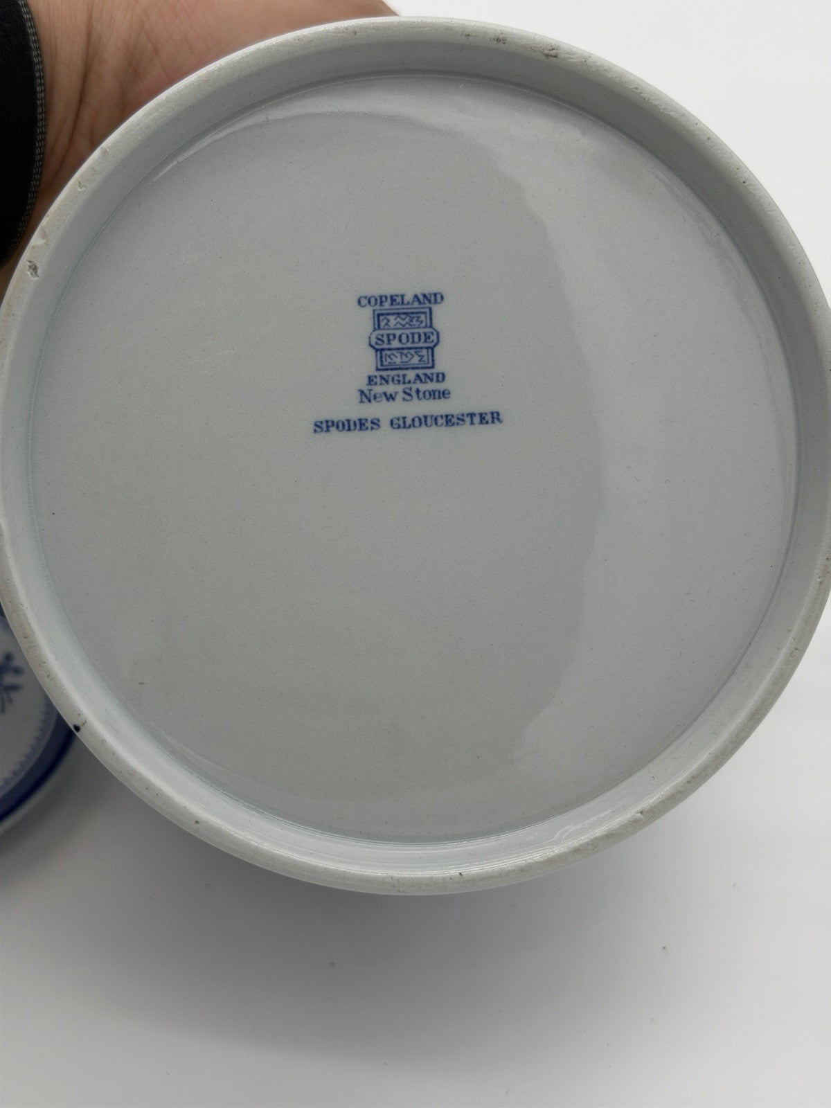Vintage Spode Blue Gloucester Teapot 5 5/8" high England New Stone Porcelain