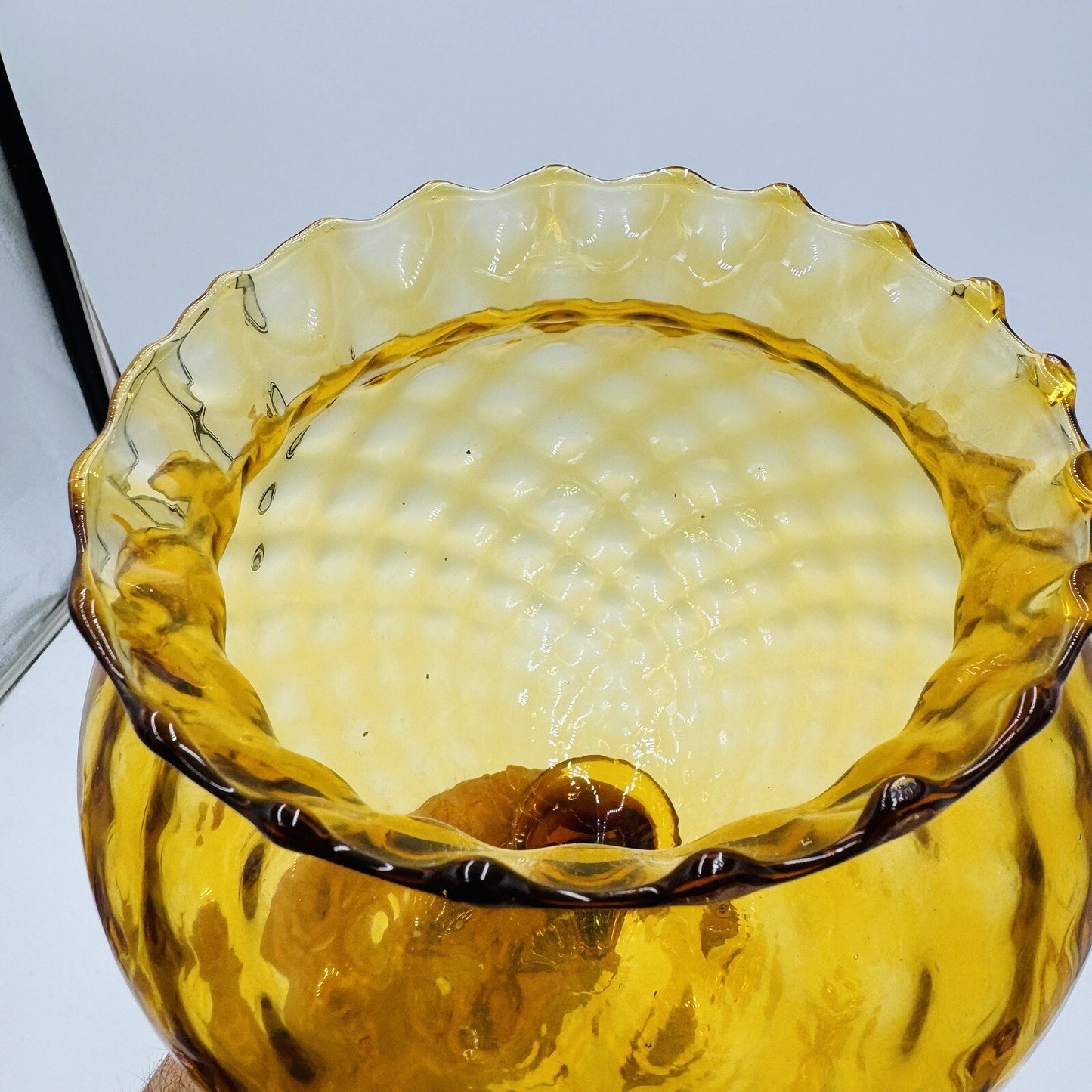 Italian Empoli amber glass diamond optic tall compote 12in