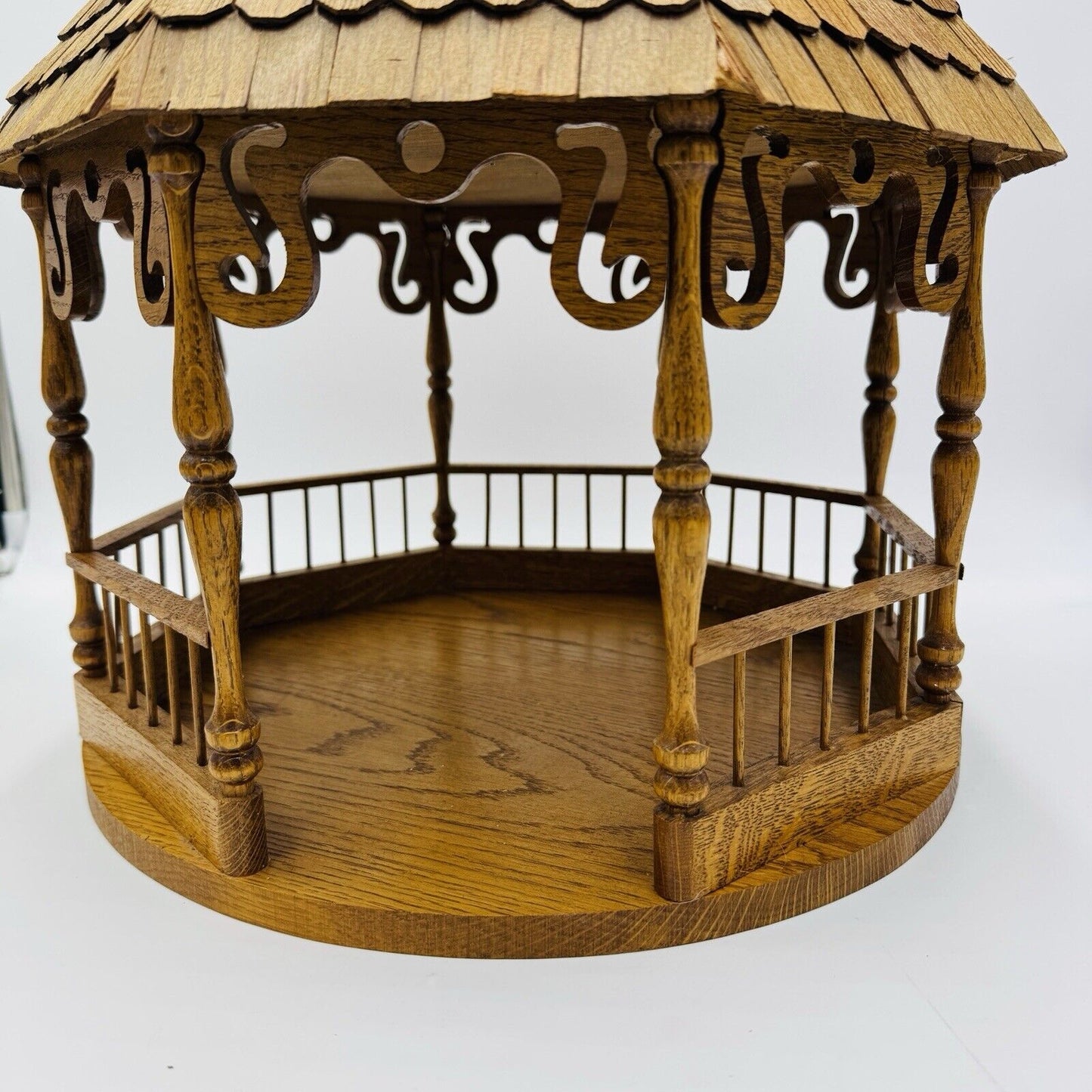 Large Folk Art Solid Wood Gazebo Bird feeder Vintage 1970s 18”x 14” Ornate Carve