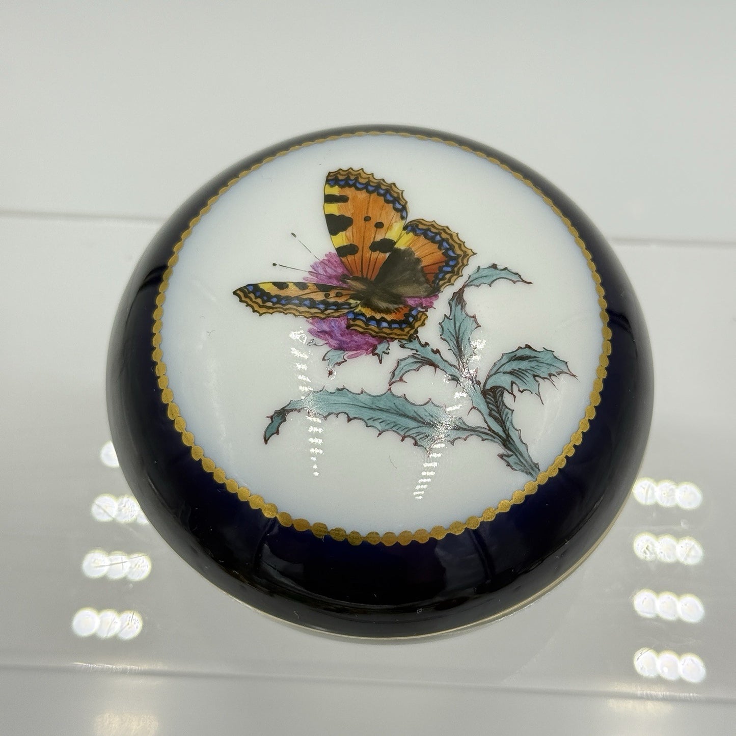 Antique Nymphenburg porcelain trinket Box monarch butterfly 1699 #3 Lidded Dish