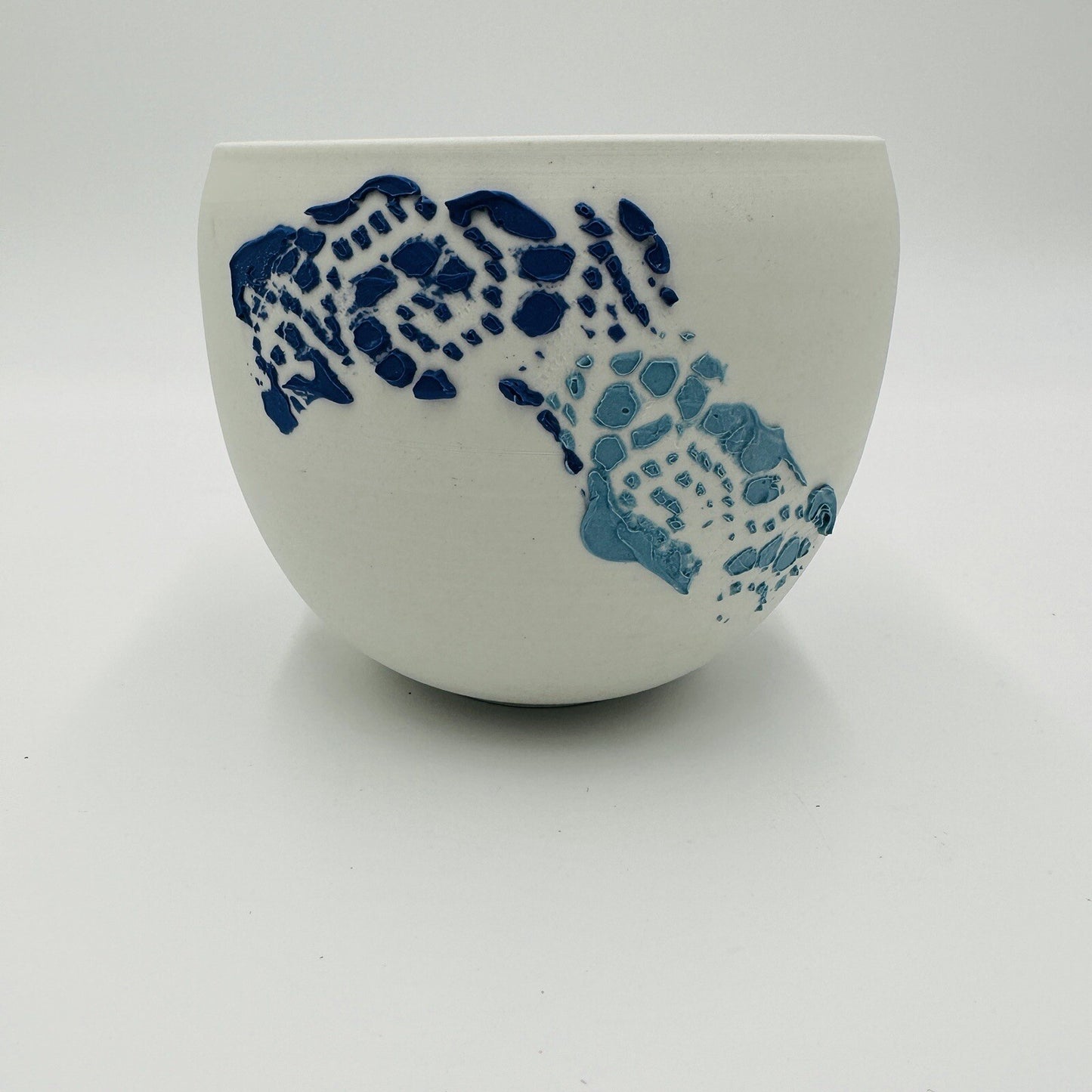 Danish Bowl Pottery Ceramic 1970s White Blue Collection Serveware