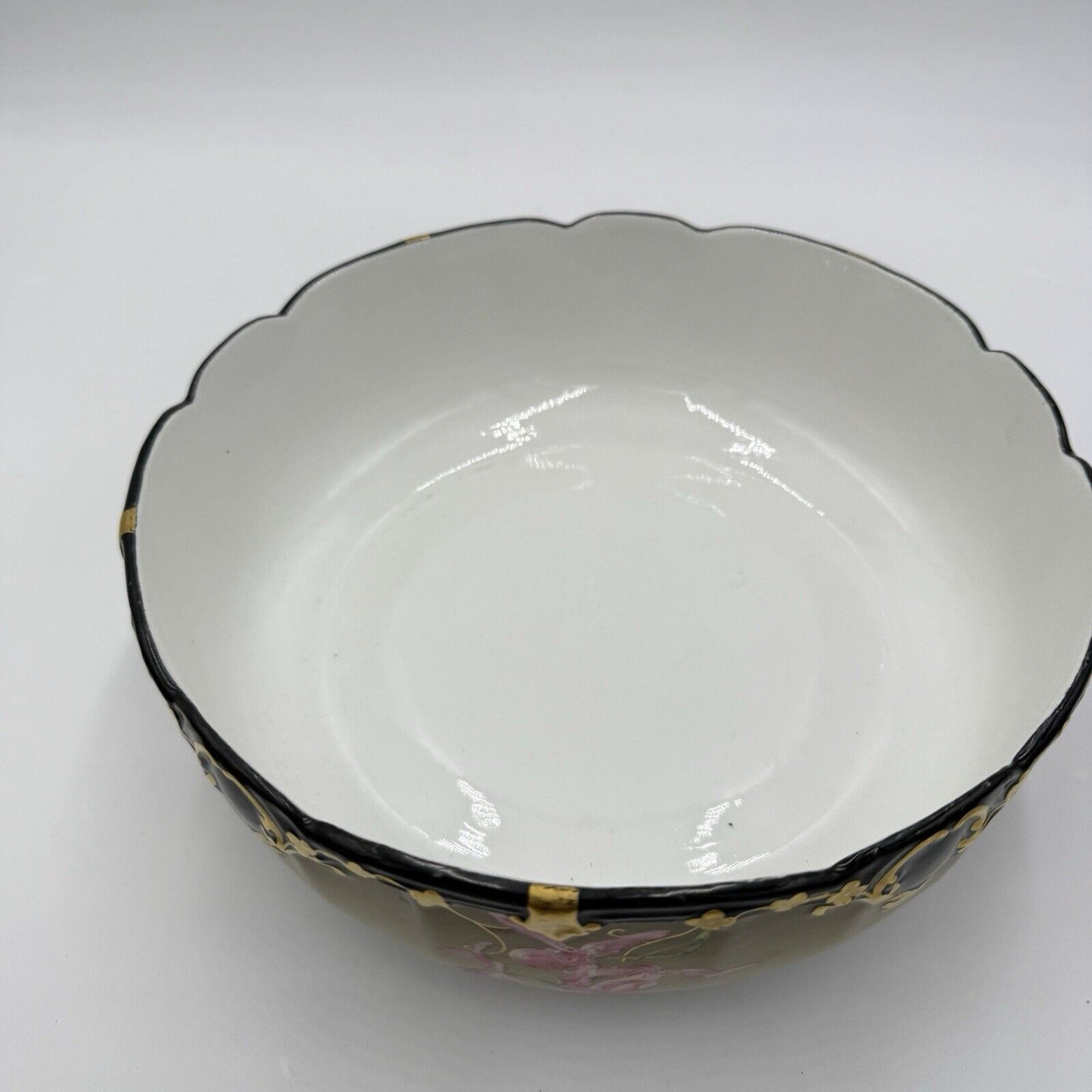 Rare Antique T&V Tressemann & Vogt Limoges  France Bowl Floral Gold Rim Black