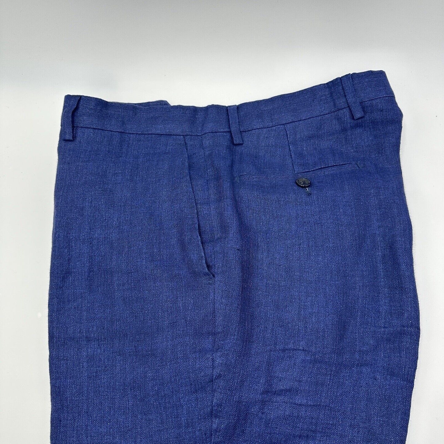 Angelico Men Shorts Size 34 Made In Italy Drop 6.45in Clothing Linen Blue Large