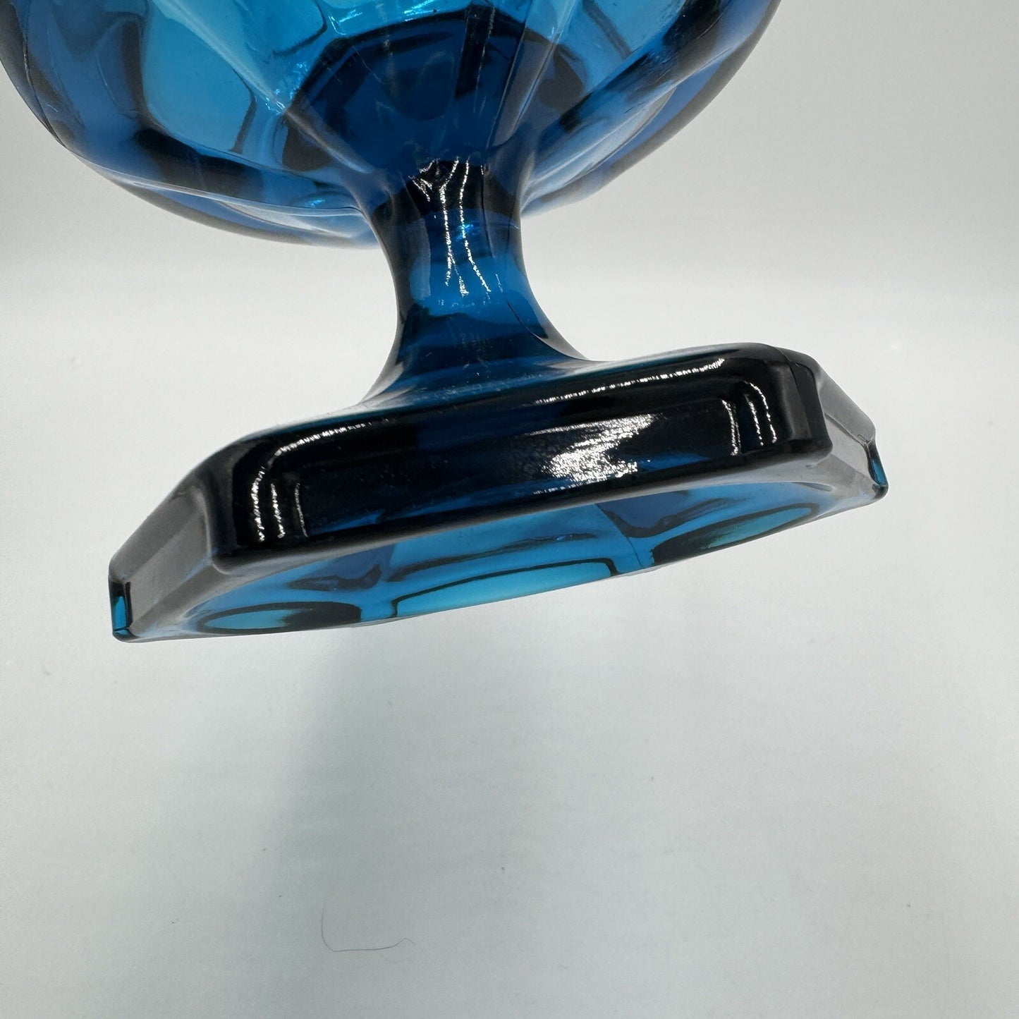 MCM Viking Candy Dish Blue Art Glass 1960s Bluenique Pedestal 6in Beautiful