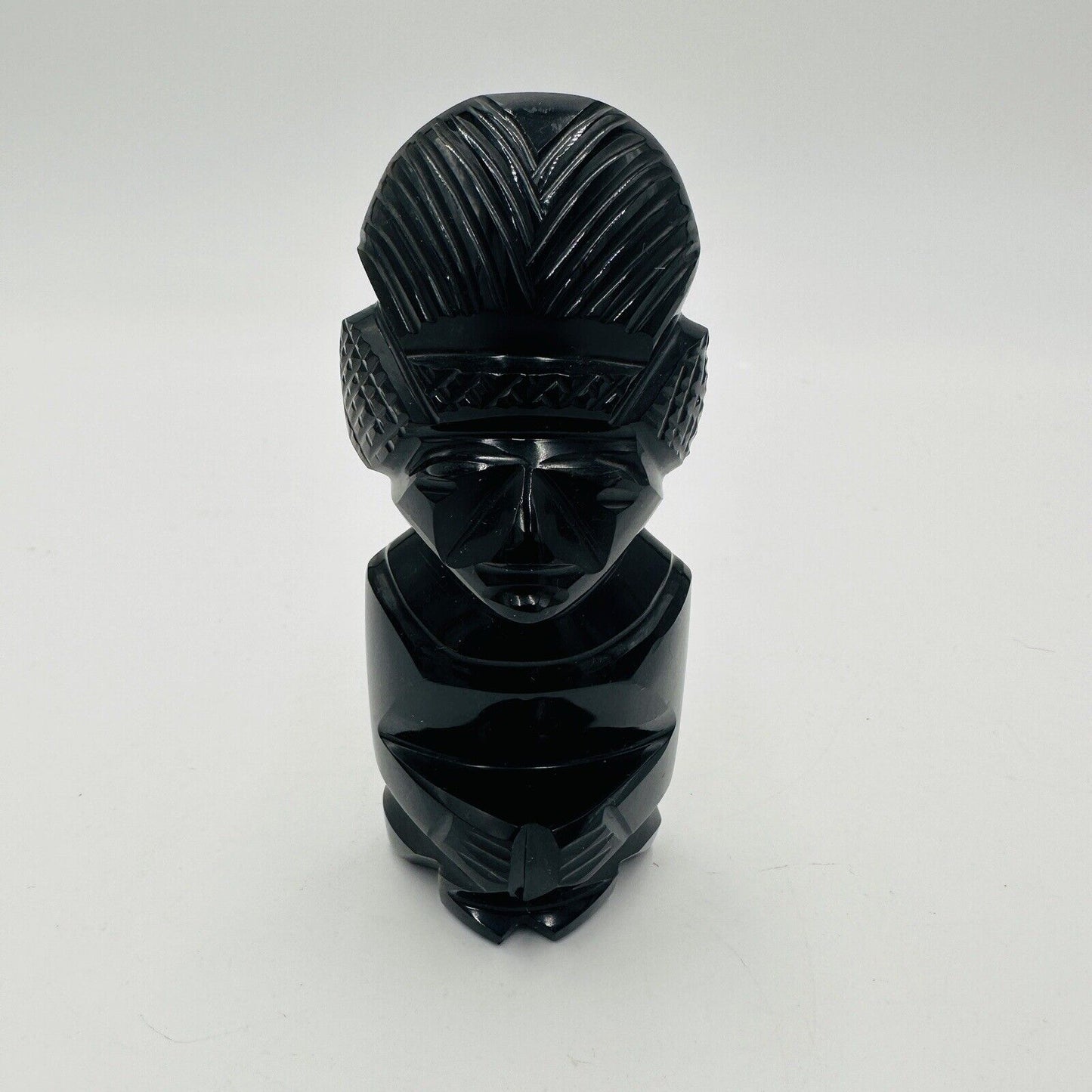 Black Obsidian Gold Sheen Hand Carved Aztec Mayan Idol Figurine 4.5in