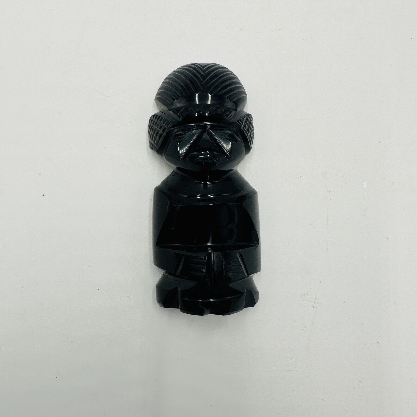 Black Obsidian Gold Sheen Hand Carved Aztec Mayan Idol Figurine 4.5in