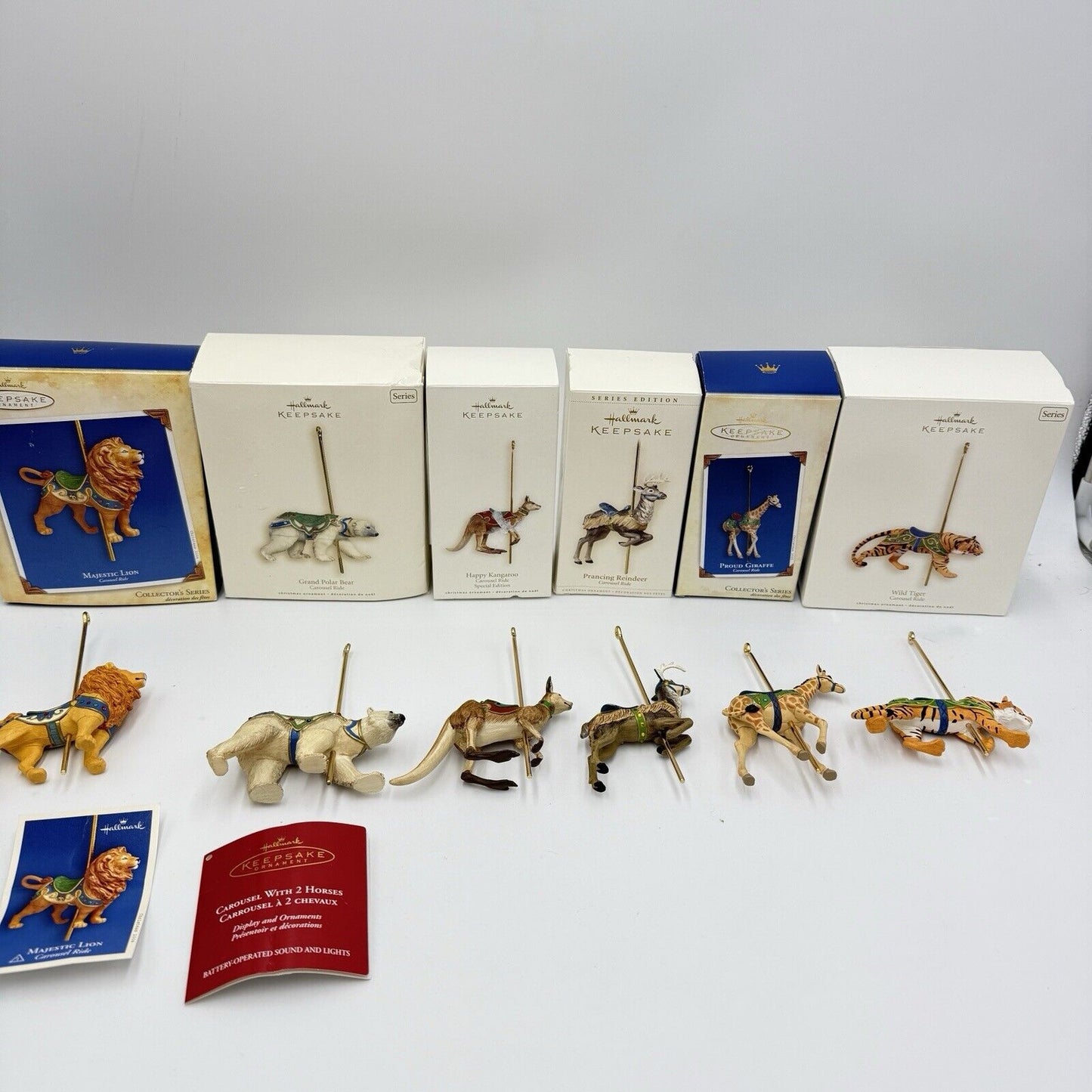 Hallmark Ornament Series Complete Set of 6 Carousel Giraffe Lion Polar Tiger Kan