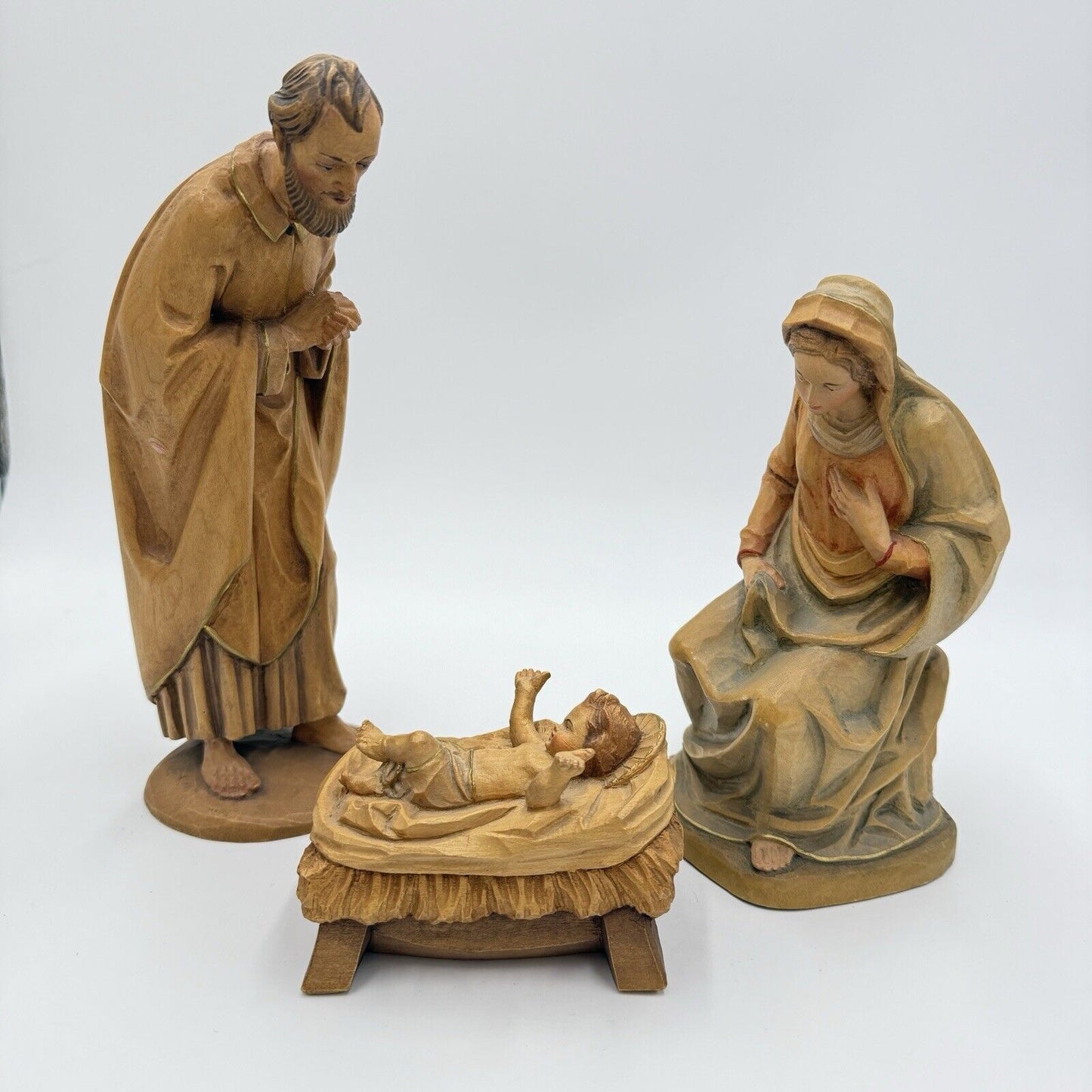 vintage ANRI KARL KUOLT wood carvings ITALY nativity large set 10” folk art