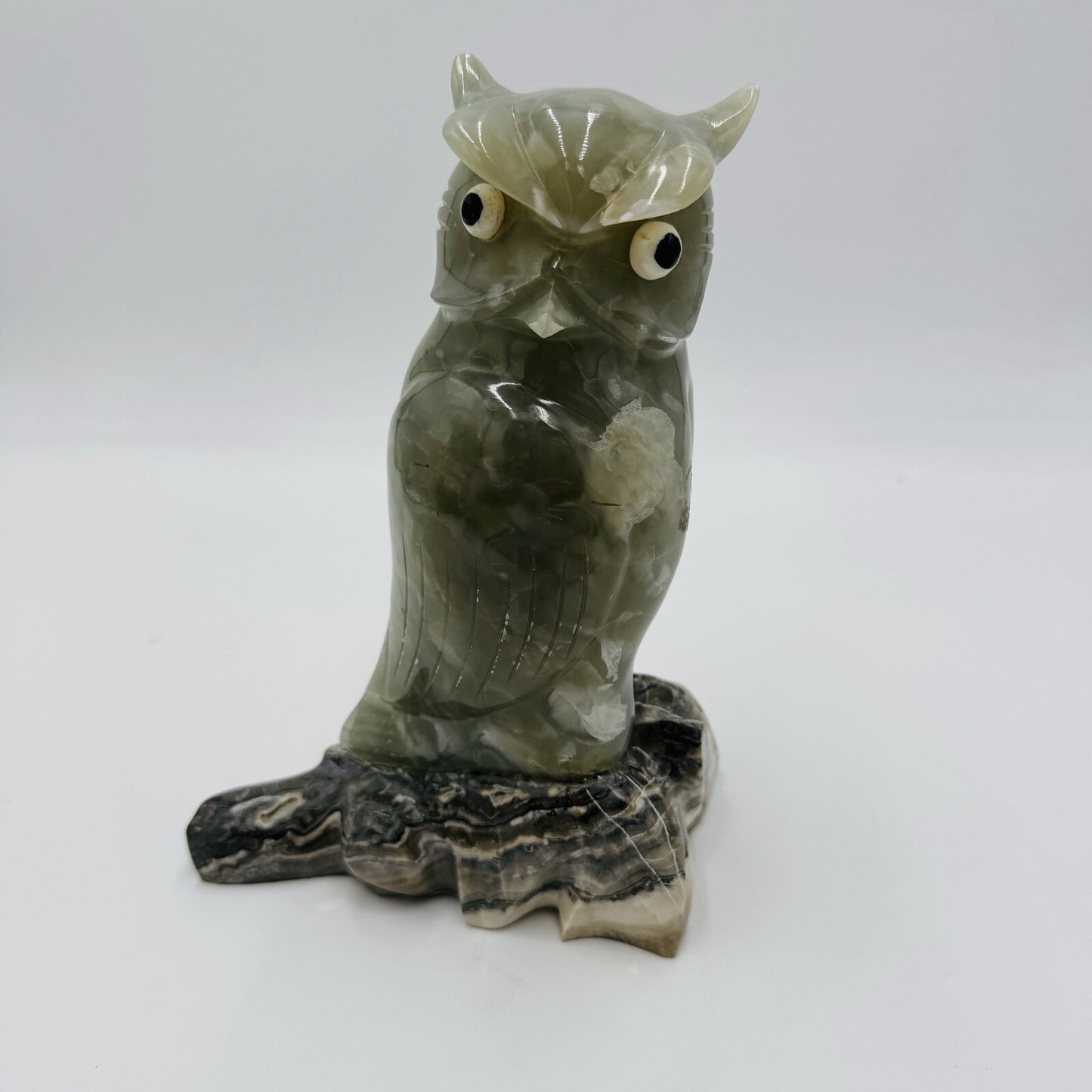 Alabaster Owl Sculpture Figurine Bird 8in Italy Marble Large Vintage Hand Carved