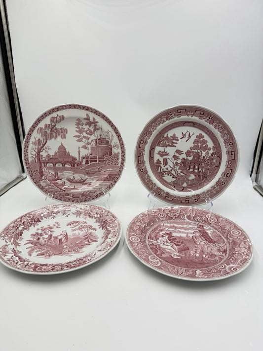4 Spode England Porcelain Archive Collection  Plates Georgian Series Red 10.5”