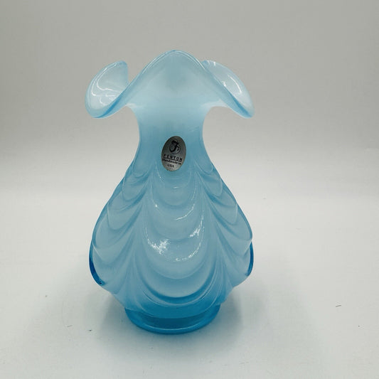 Fenton Art Glass Blue Drapery Small Vase MCM 6” Vintage USA Rare