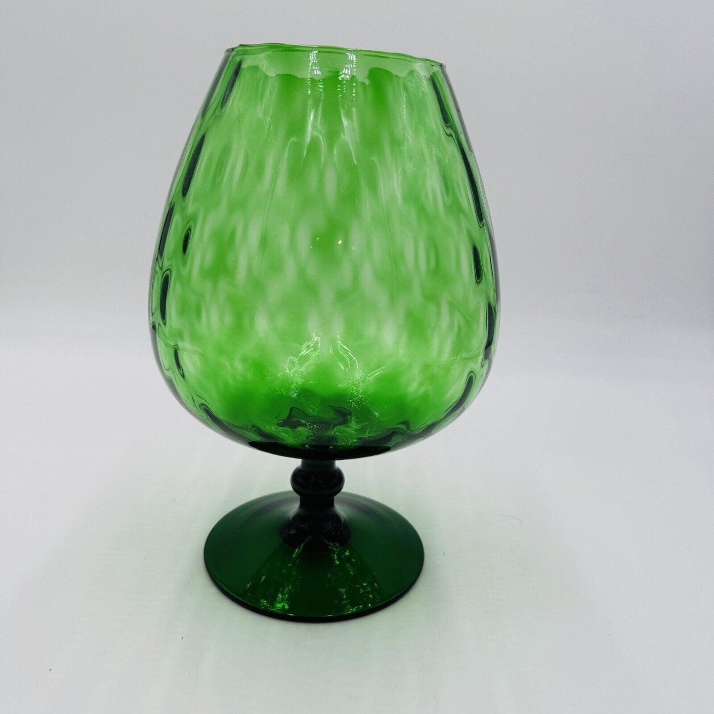 MCM Empoli Green Art Glass Lattice Optic Balloon Compote Footed Snifter Shape 9”