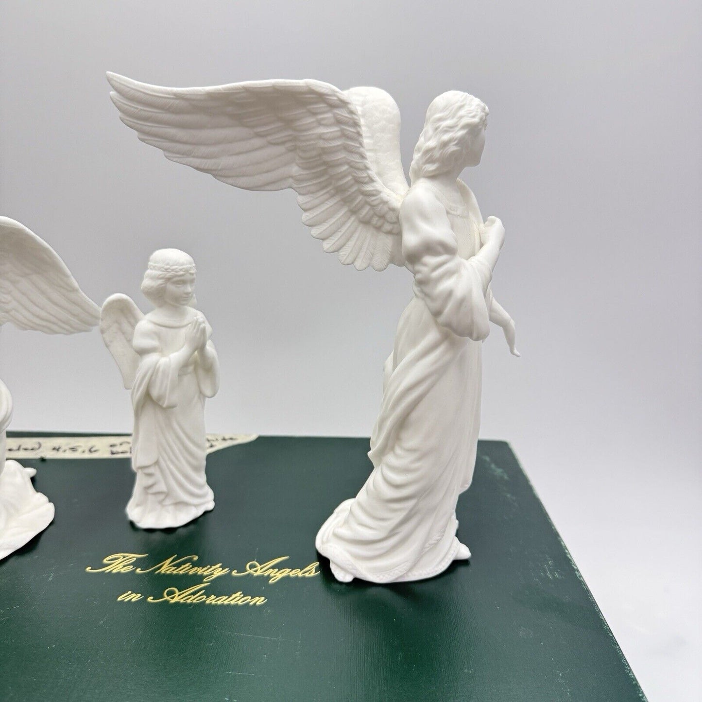 Lenox The Nativity White Bisque Angels Set Figurines Porcelain 1989 Vtg Box 8”