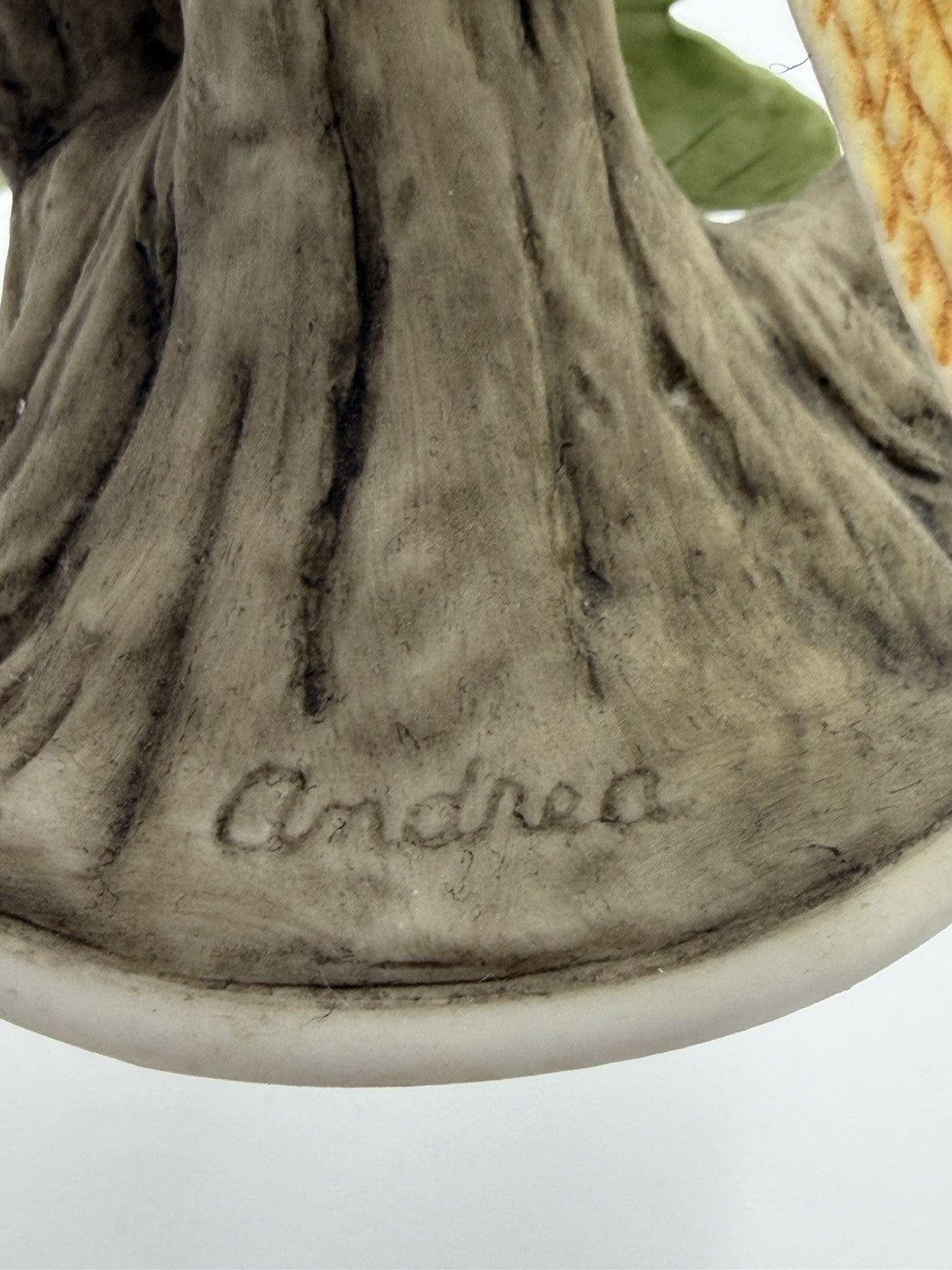 Vtg Andrea by Sadek Yellow Canary with Purple Flower # 8627 Ceramic Signed 6”H