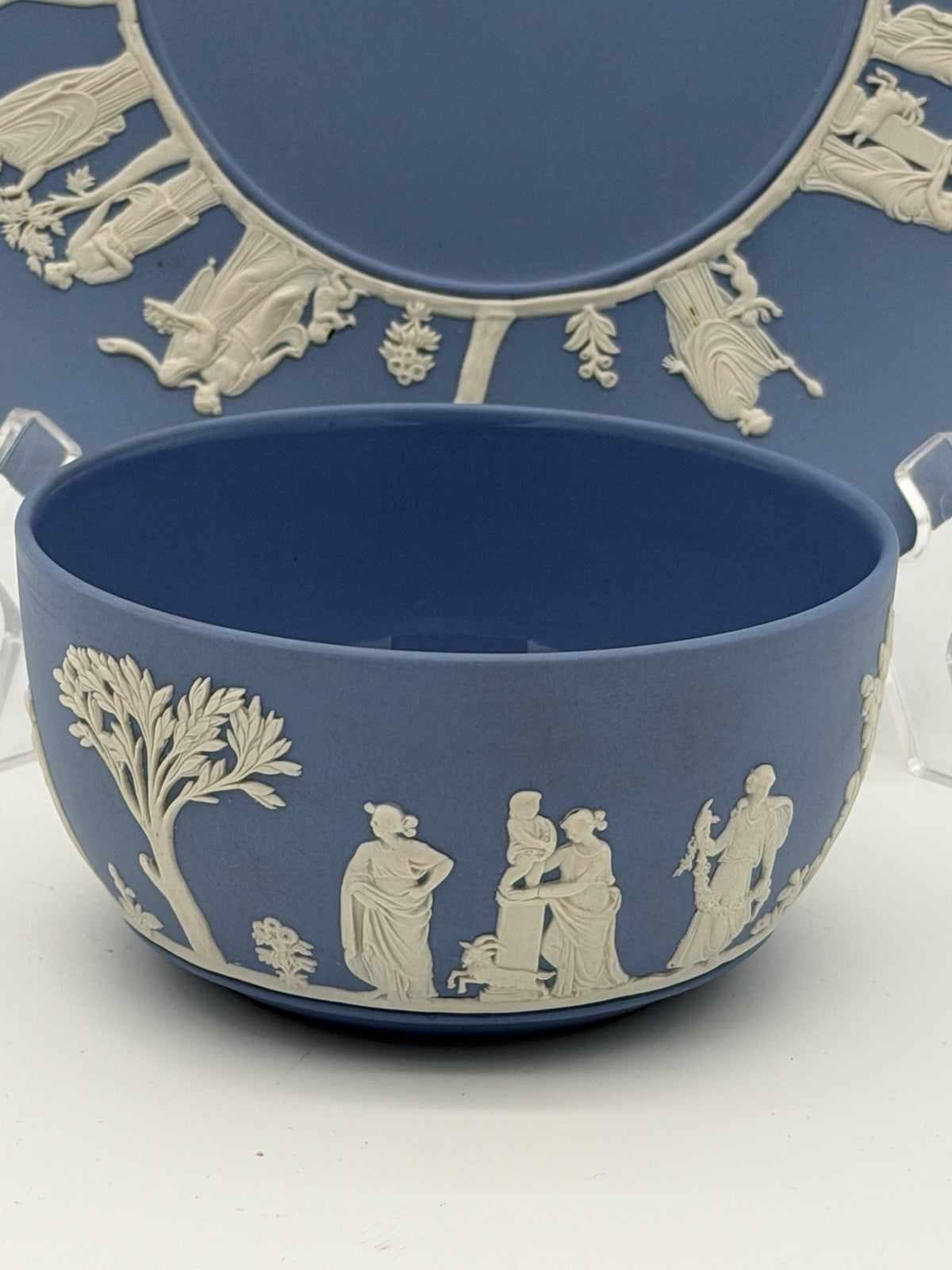 Wedgwood Jasperware England Blue/white Plate & Bowl Porcelain Set Vintage