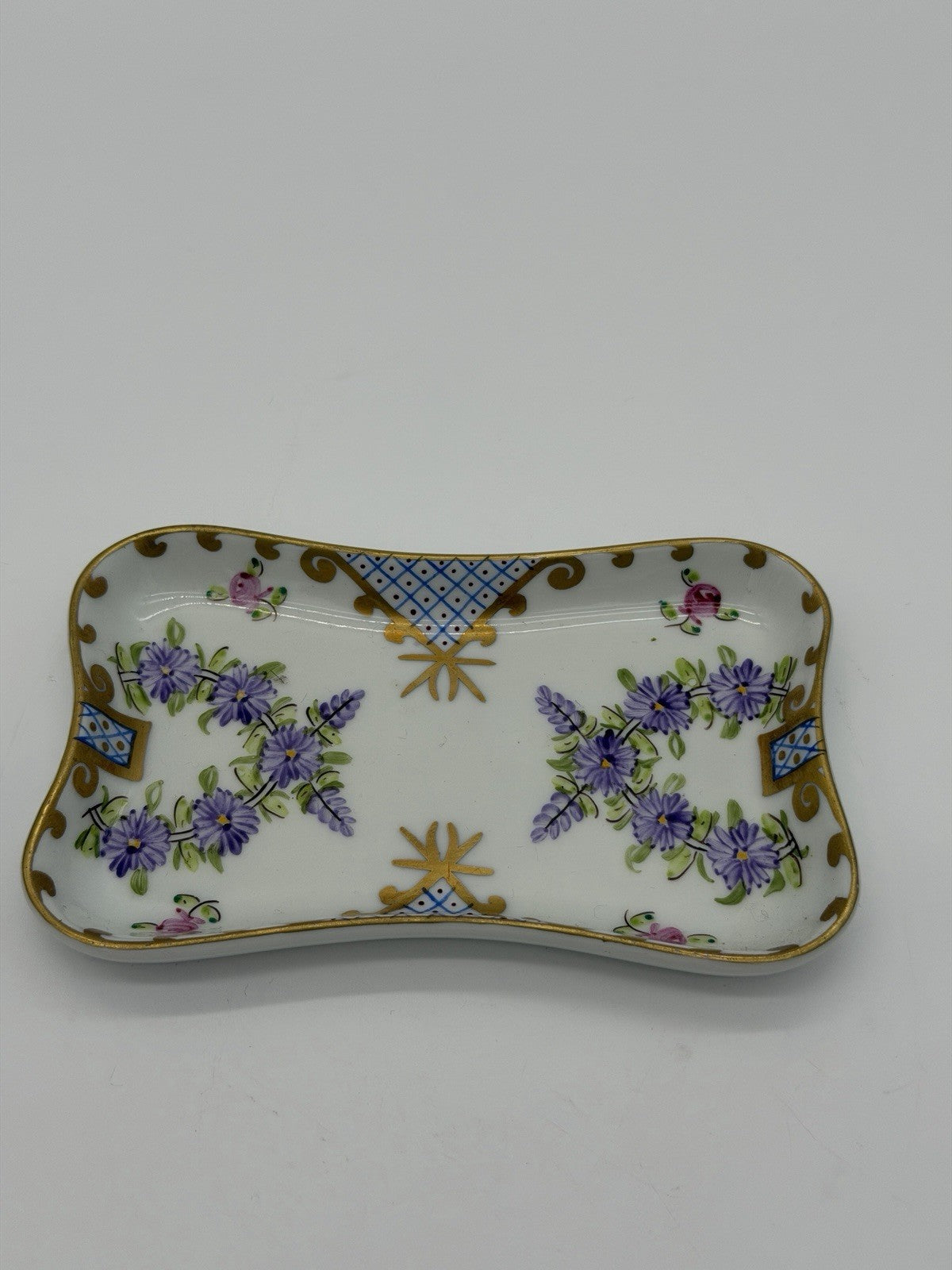 Limoges France Porcelain Hand Painted Floral Pattern Tray/dish 5”x3”