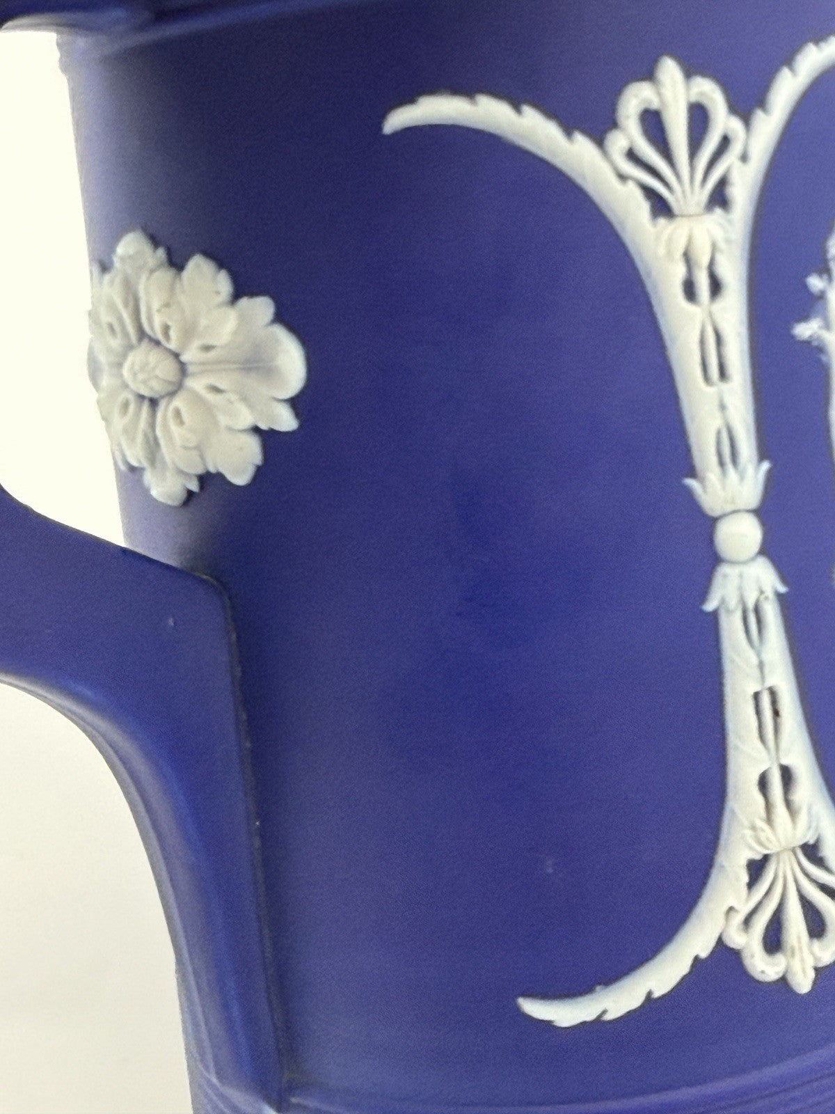 Antique Wedgwood Jasperware Dipped Blue Pitcher 7.5” Trojan Jug England Large