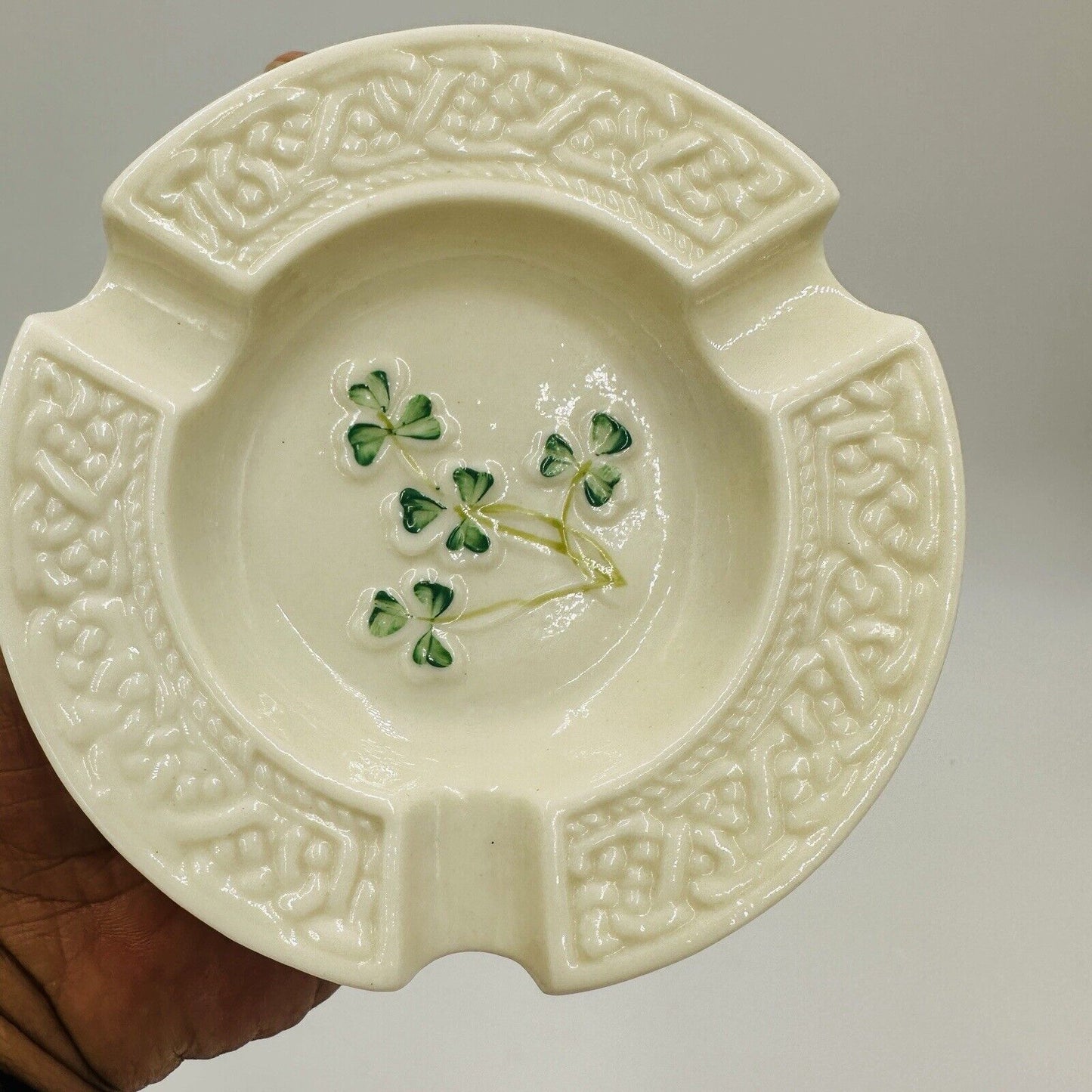 Belleek Ashtray Shamrocks 6th mark 1965 -1980 Ireland Small Vintage Porcelain