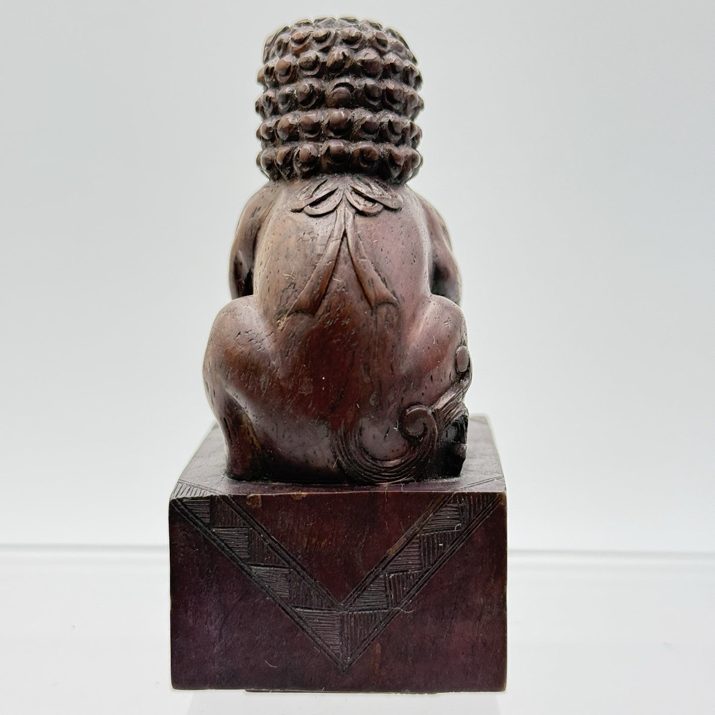 Foo Lion Chinese Hand Carved Wooden Figurine Solid 3.5in Vintage