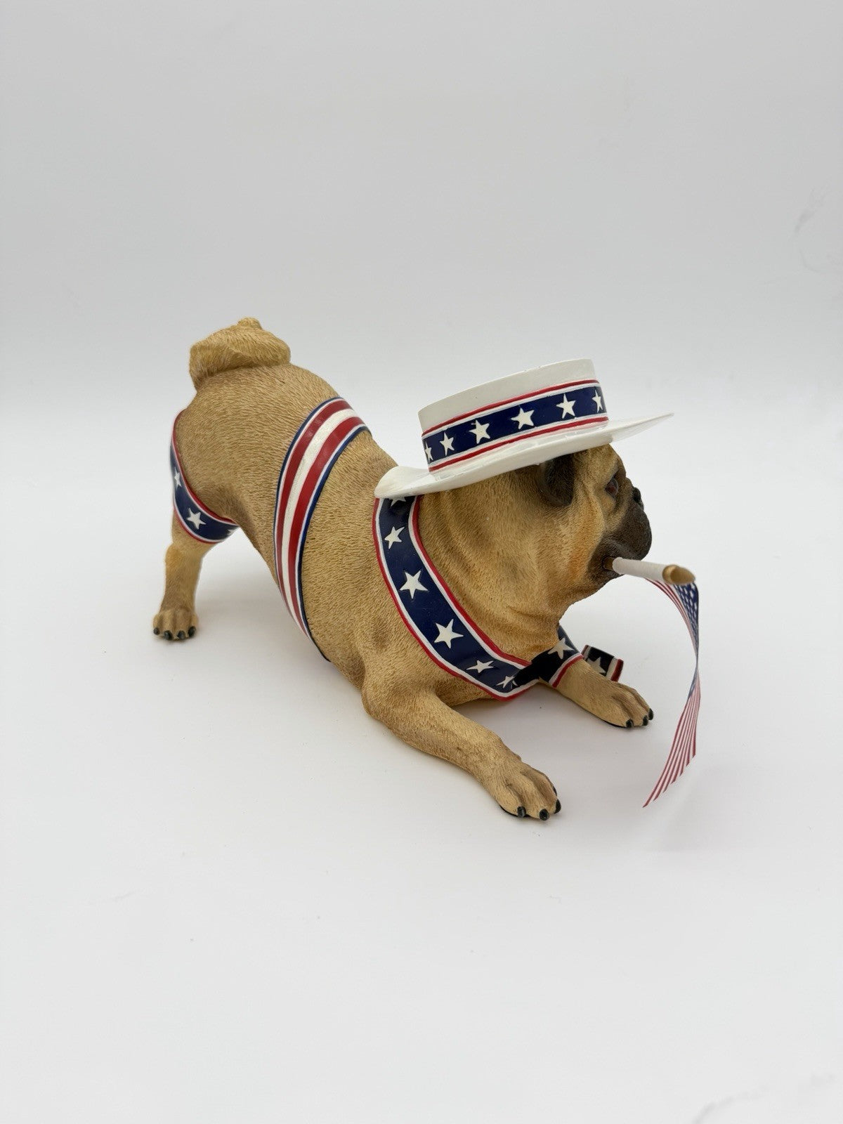 Rare Danbury Mint Patriotic Pug Dog Figurine 10” American Flag Resin Painted