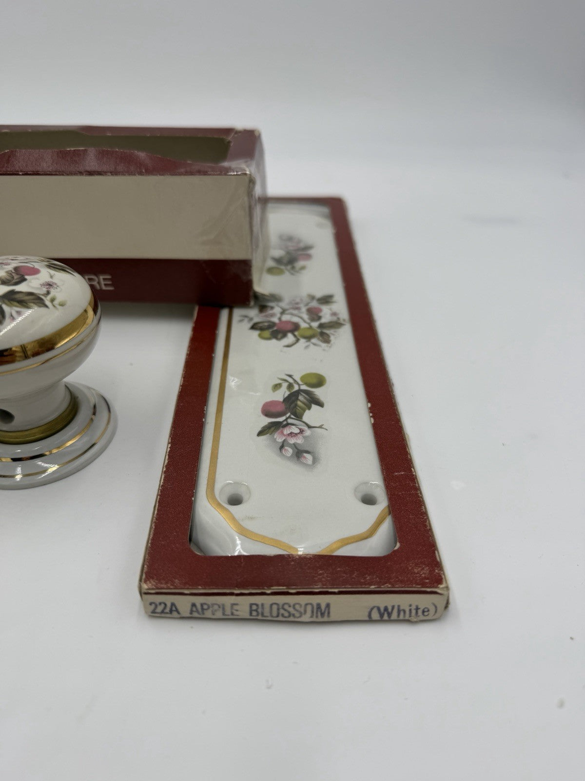 Heatherley victorian porcelain 22A Apple blossom door knob mortice set UK