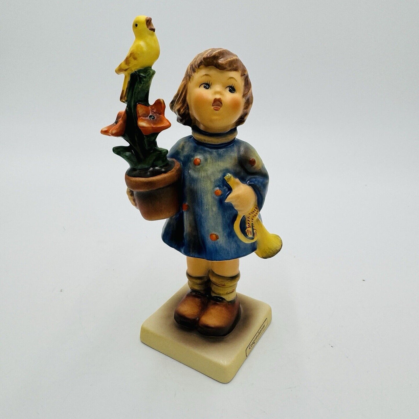 Hummel Goebel Congratulation Figurine Girl with Bird Plant & Horn  #17/0 Vintage