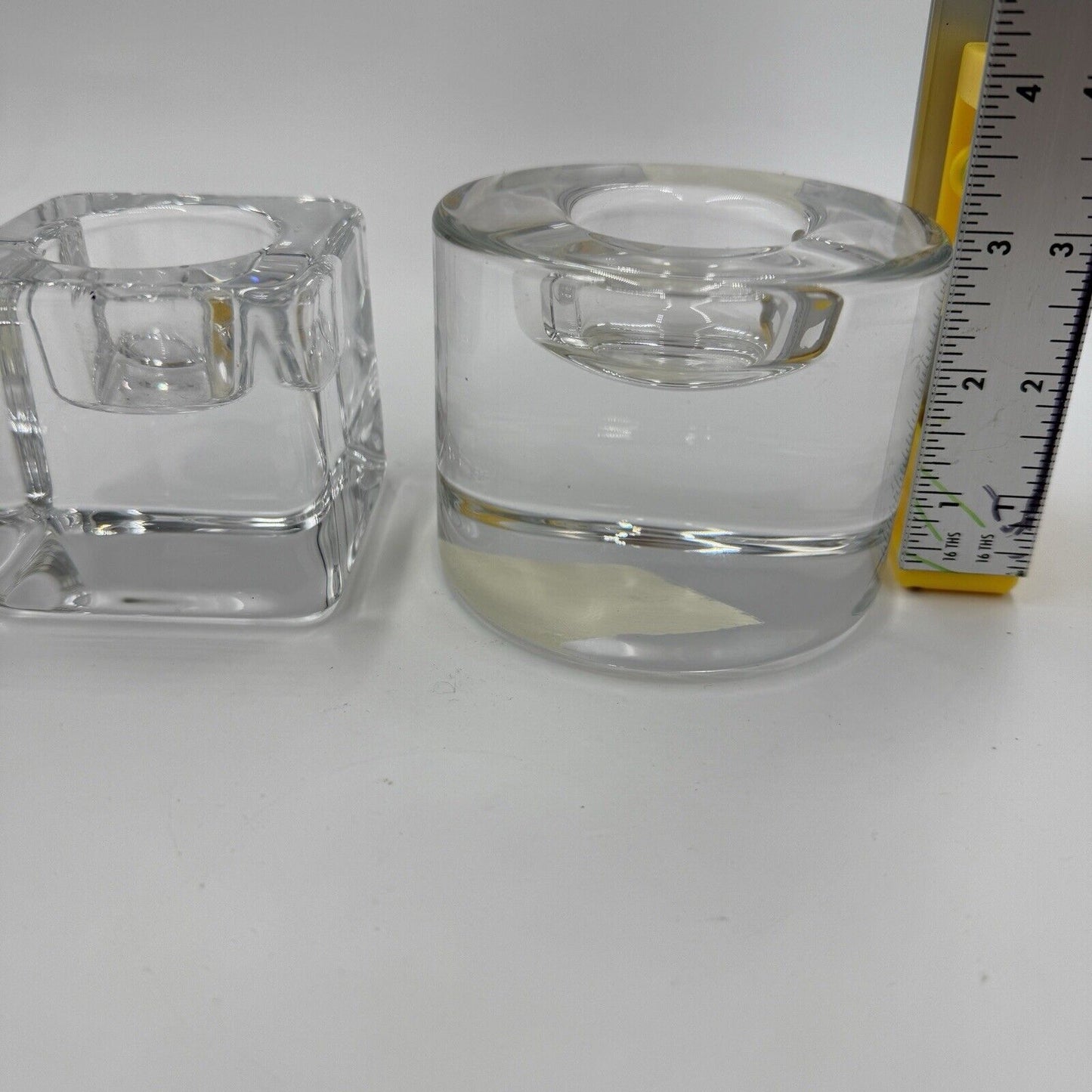 Orrefors Crystal Votive Candle Holders Round And Cube Sweden Vintage Solid