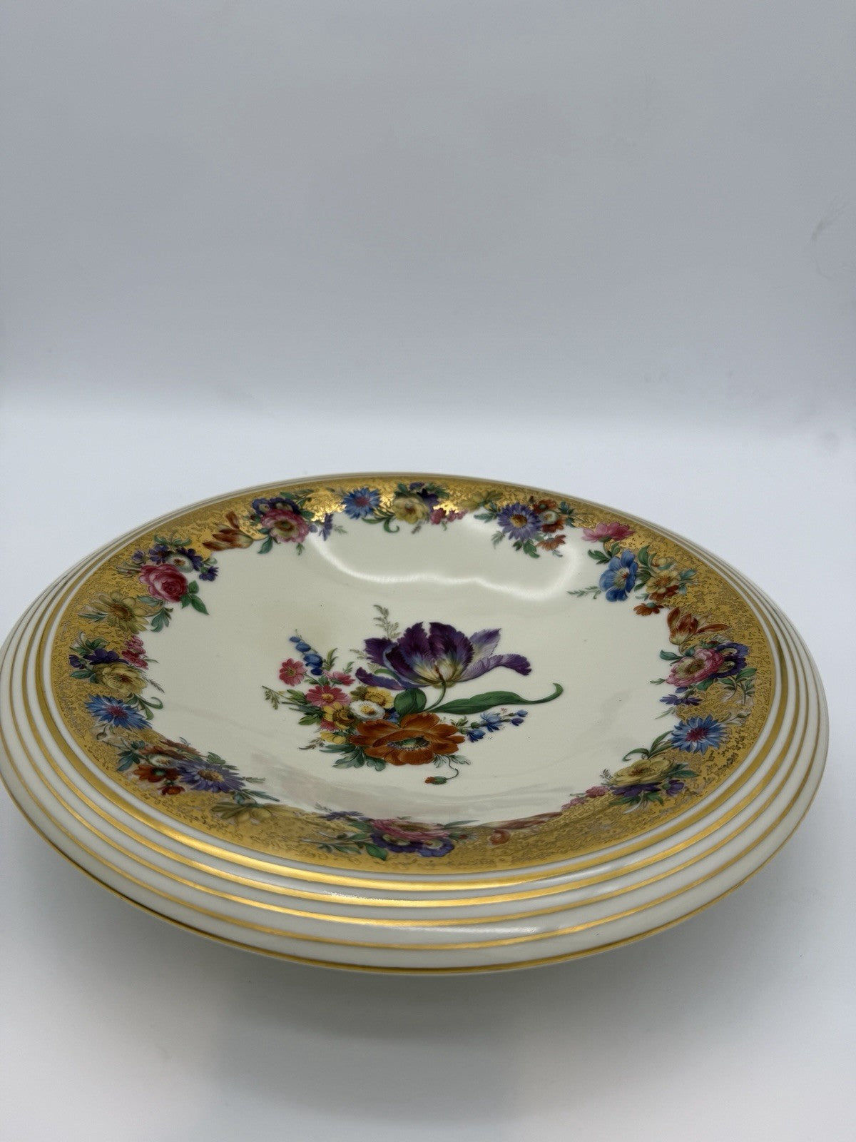 Antique Schoenau Germany Porcelain #3003 hand painted Floral Footed Large Bowl