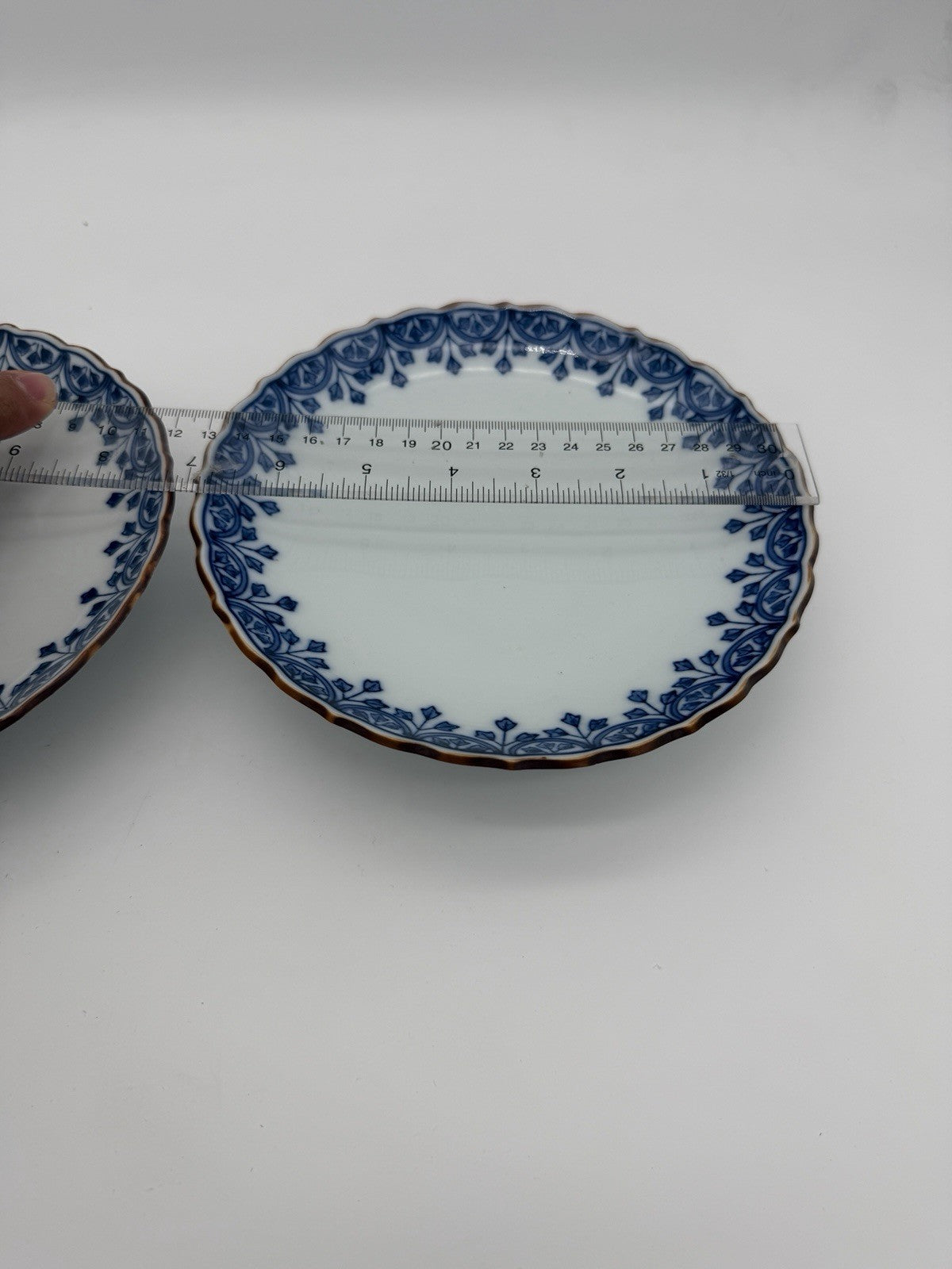 Antique Arita Japan Porcelain Blue /white Pedestal Painted Footed Serving Dish