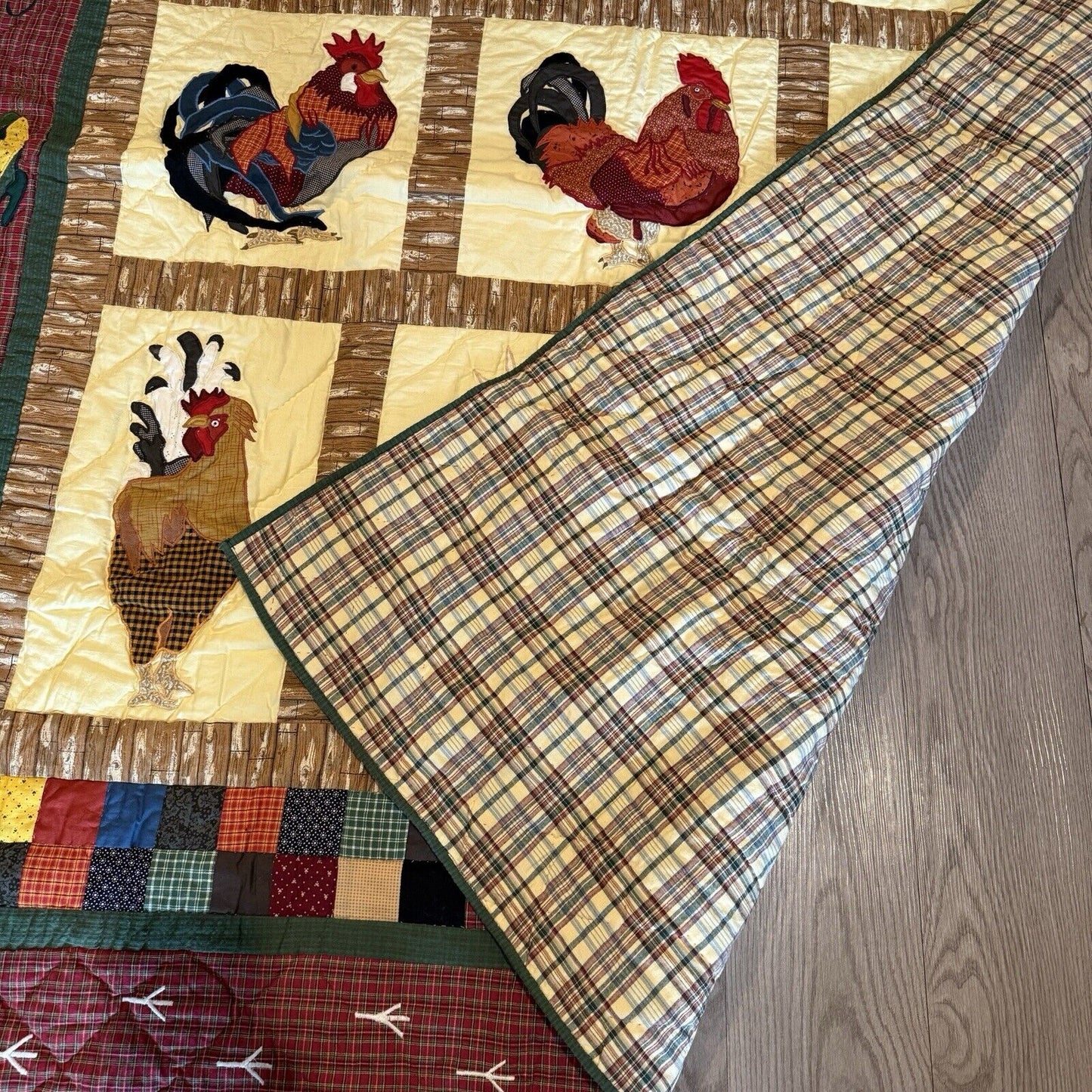 Patch Magic Hand Appliqued Quilted Rooster Throw 50"W x 60"L