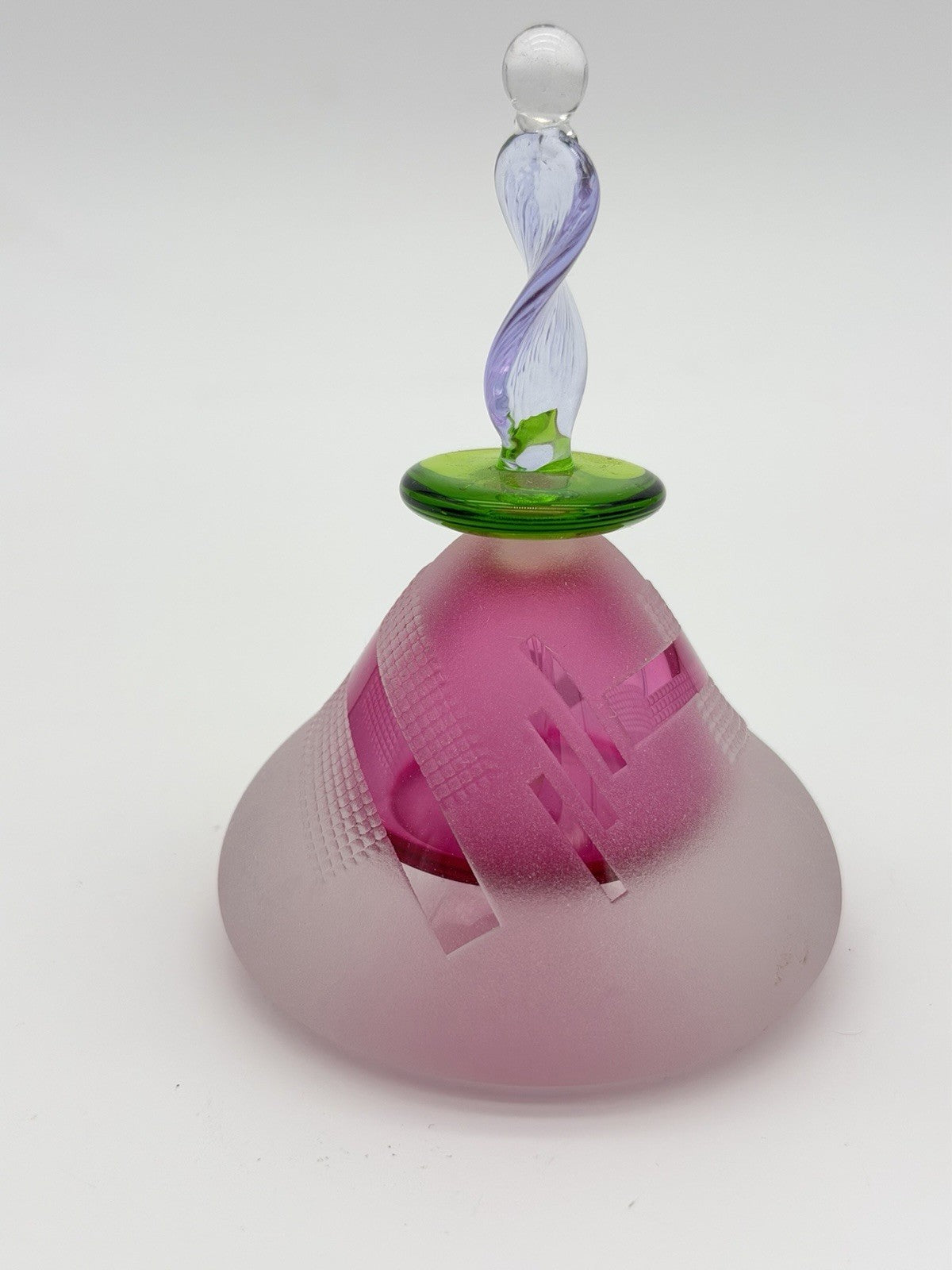 Jim Grant Celestial Art Glass Geometric Etching Frosted Perfume Bottle Signed