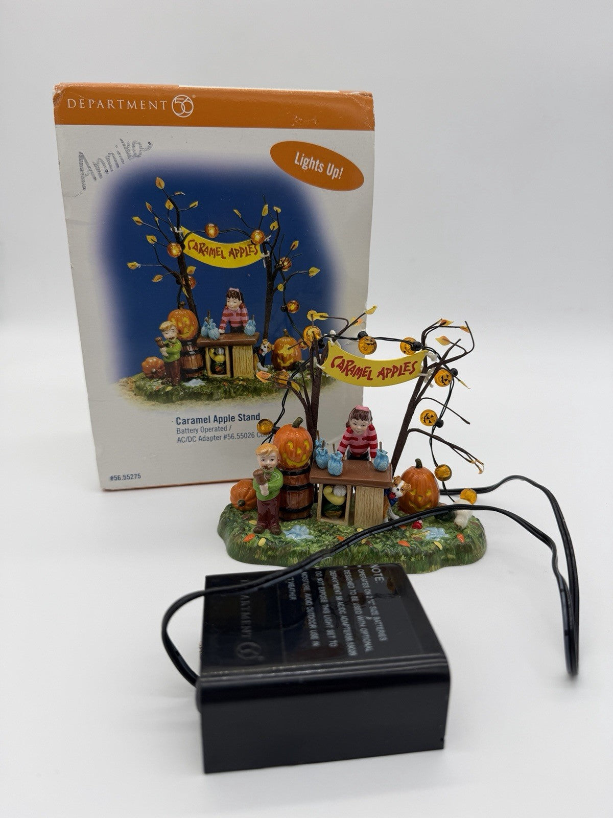 Department 56 Snow Village Caramel Apple Stand Halloween Fall Autumn Lights Up