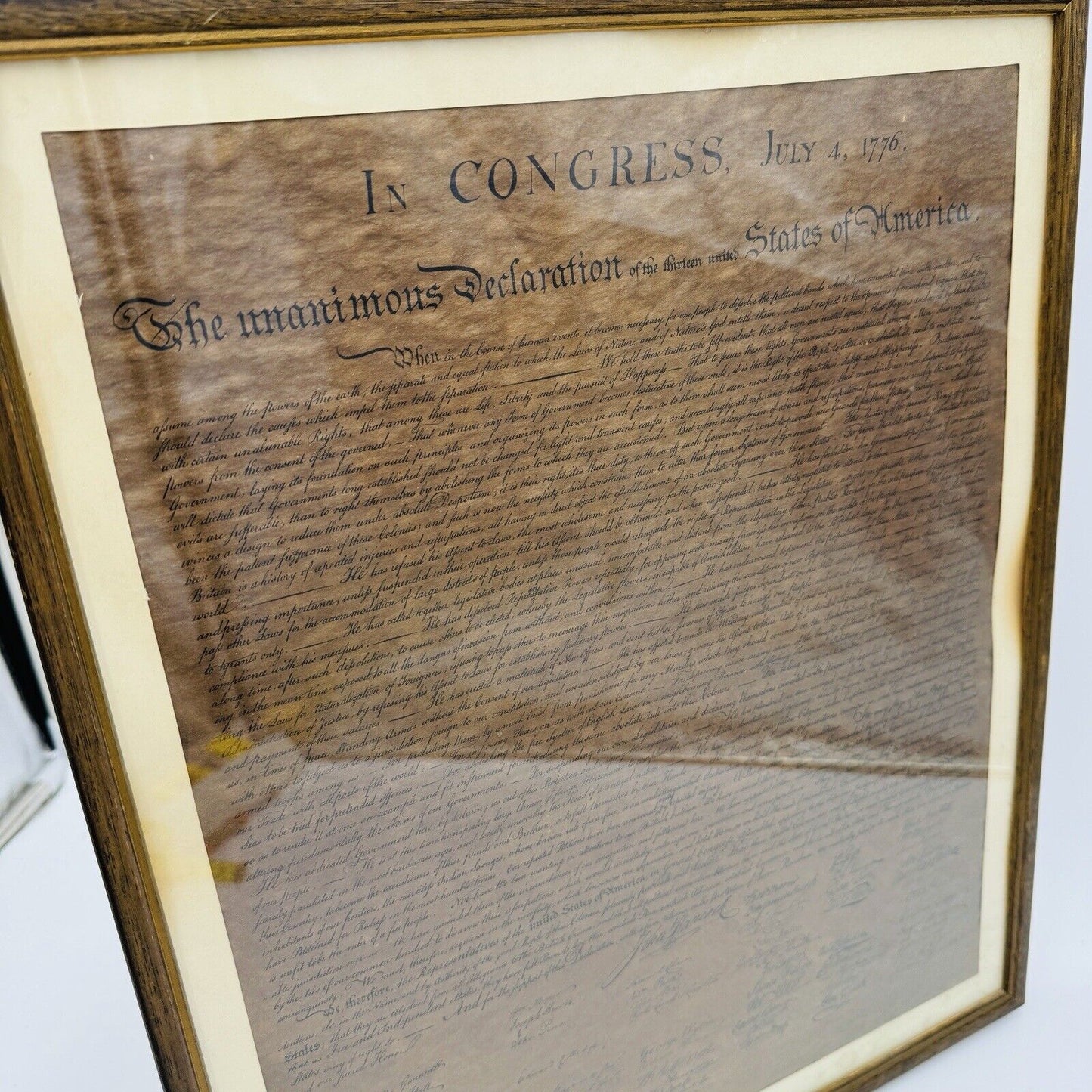 The Unanimous Declaration Of Independence Frame In Congress July 4, 1776 Replica