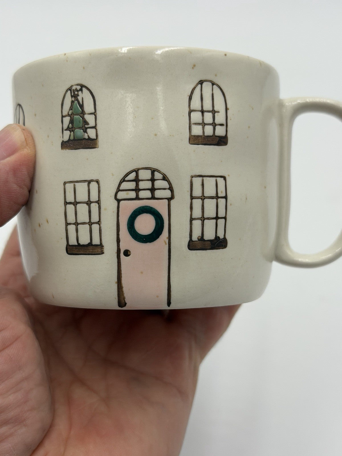 Anthropologie Cozy Home Red Village Rooftop Lid Christmas Coffee Tea Mug Rare