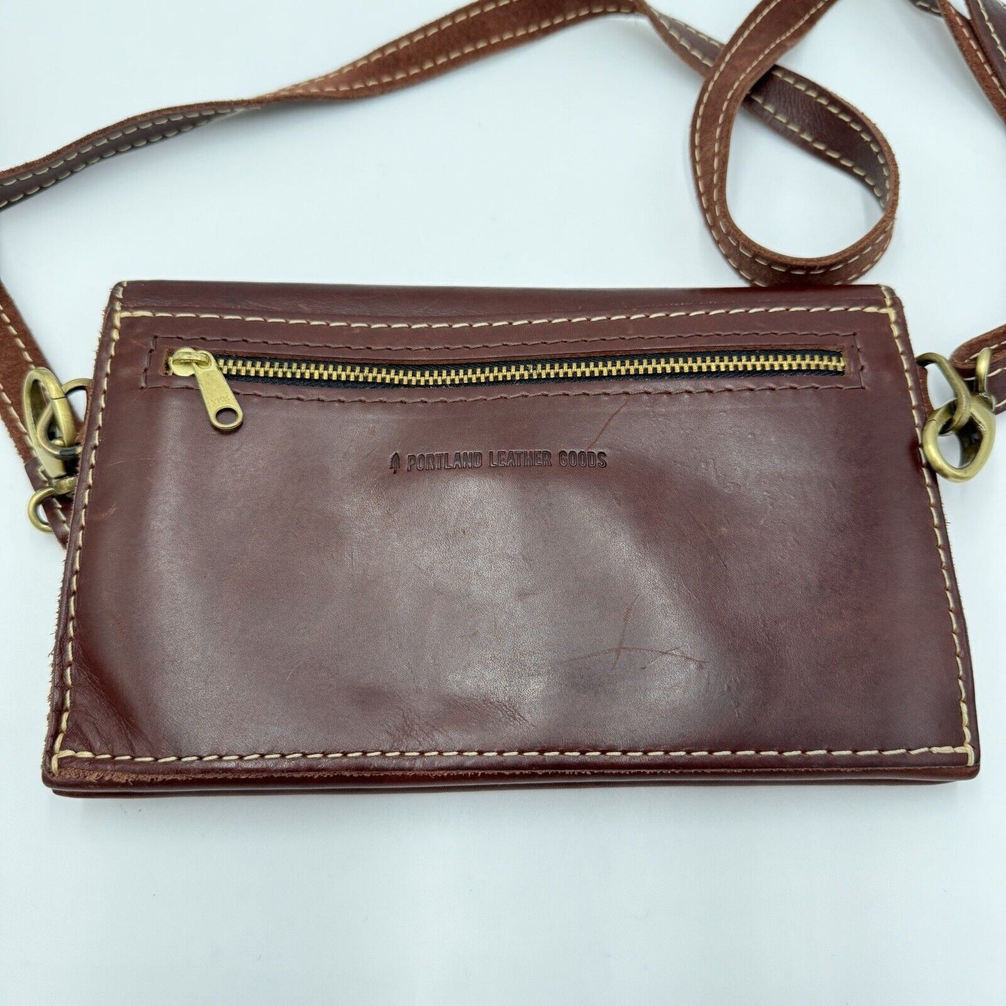 Portland Leather Goods Crossbody Envelope Bag Women Brown 9”x5.5” Purse